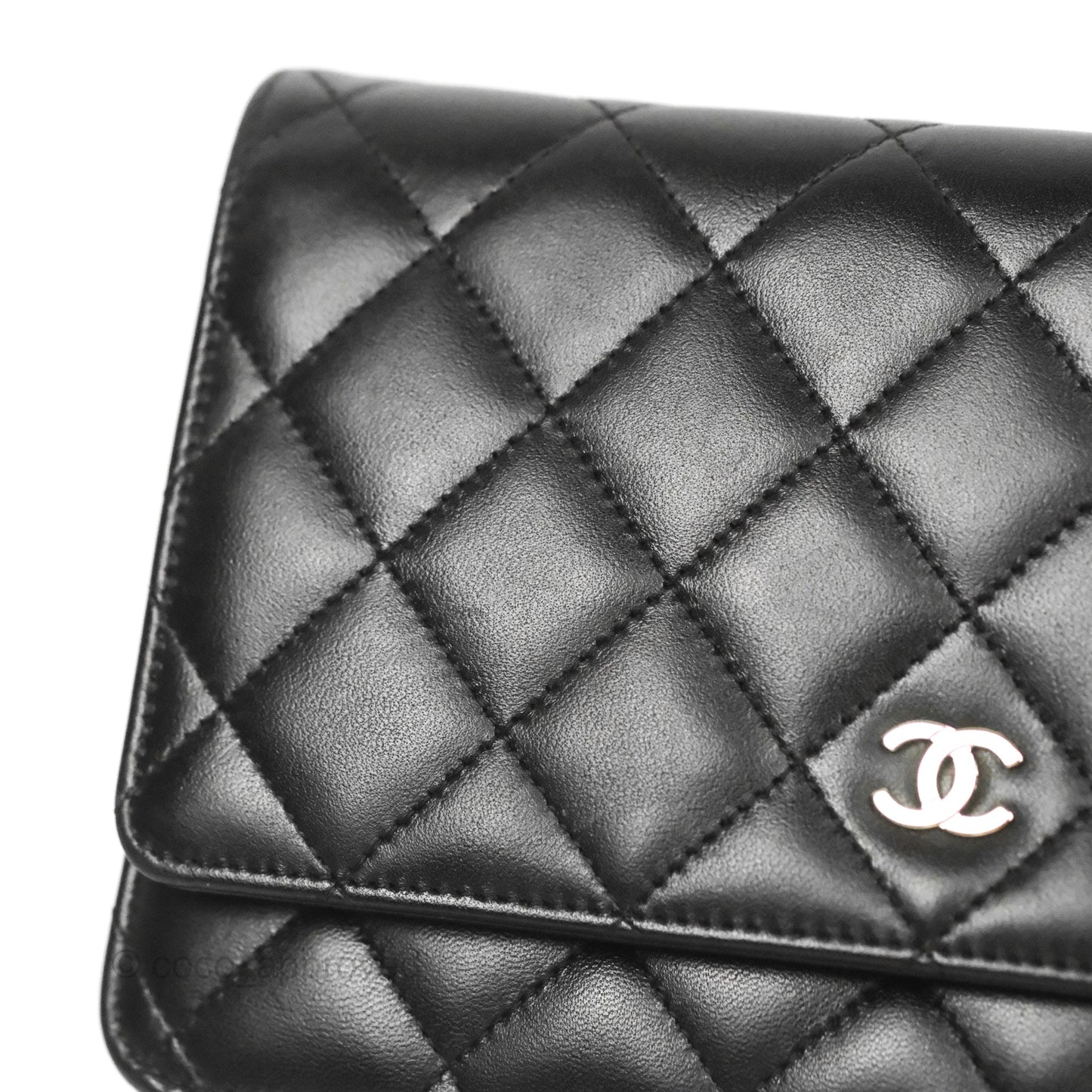 Chanel Quilted Classic Wallet on Chain WOC Black Lambskin Silver Hardware