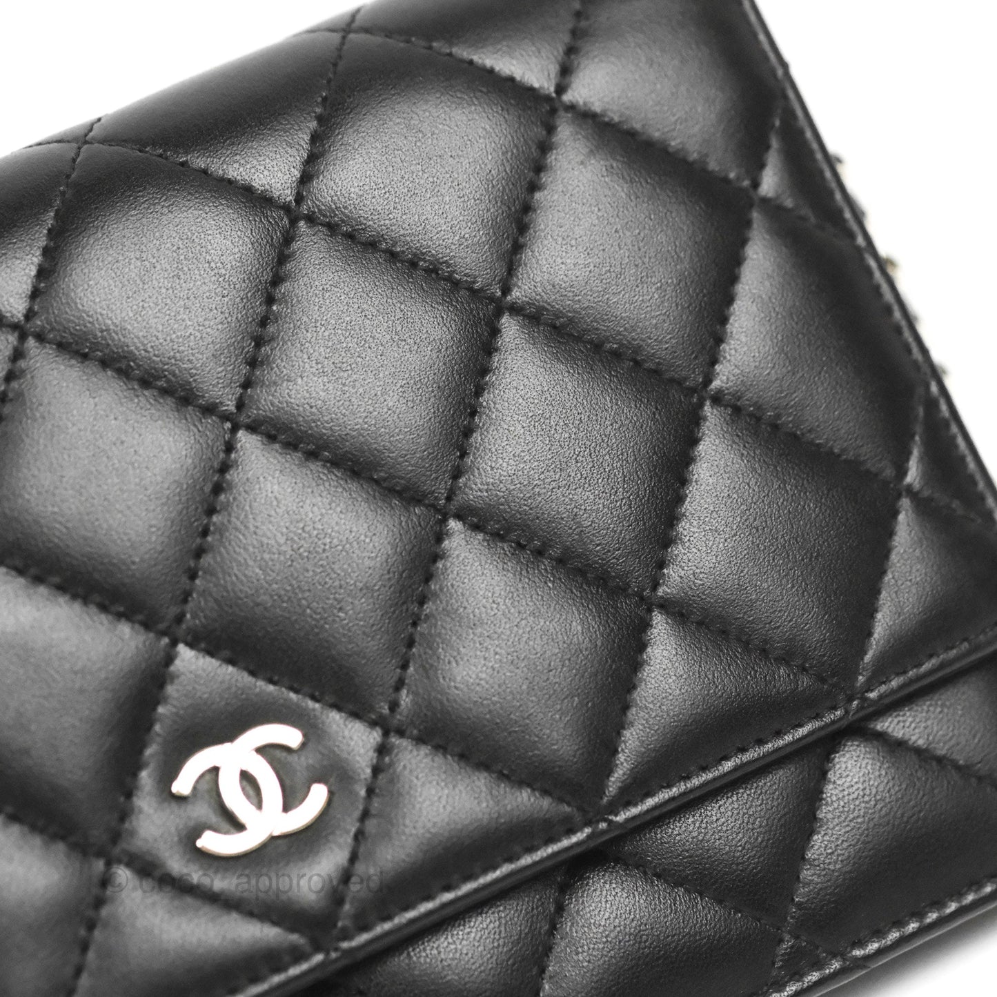 Chanel Quilted Classic Wallet on Chain WOC Black Lambskin Silver Hardware