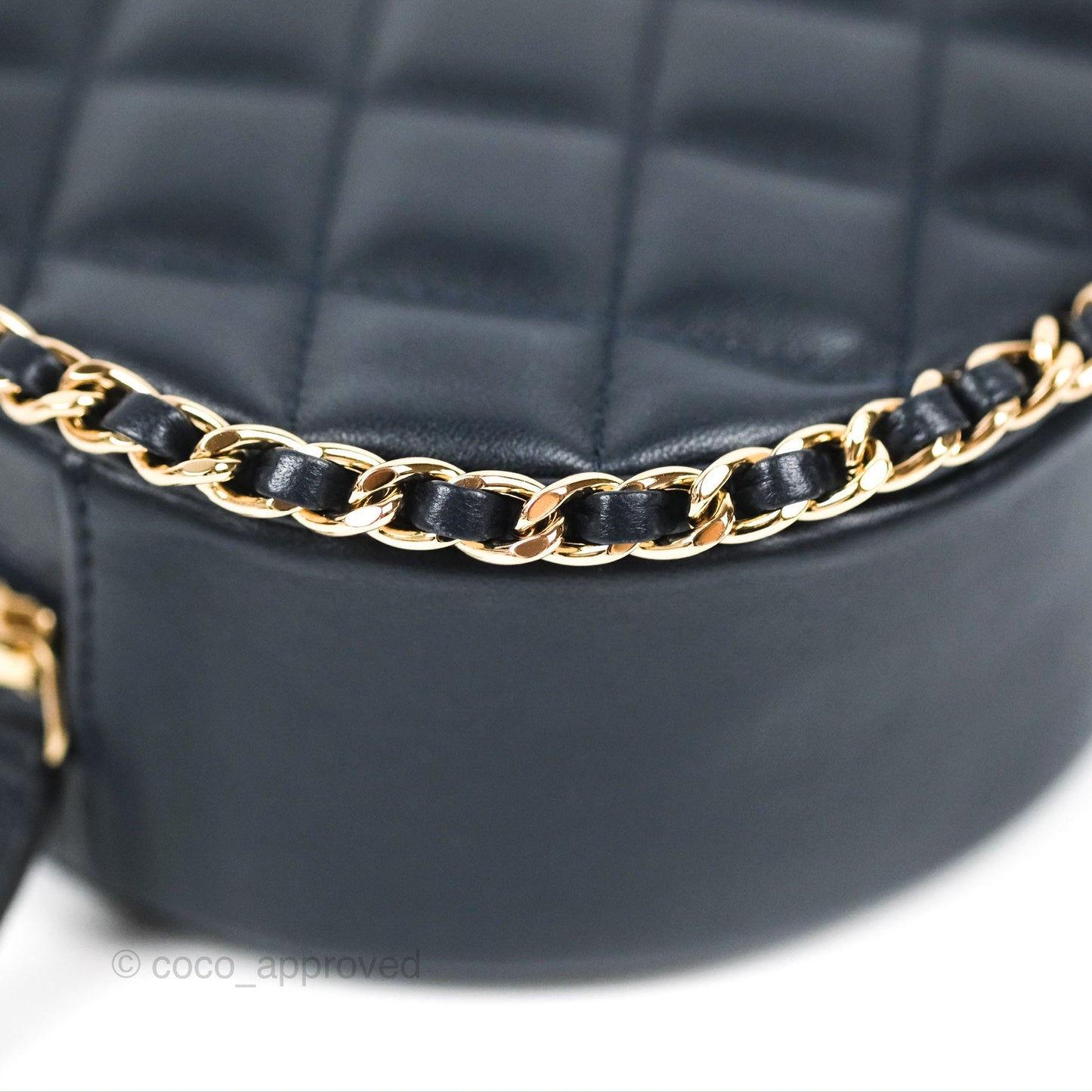 Chanel Quilted Chain Around Circle Bag Dark Navy Lambskin Gold Hardware