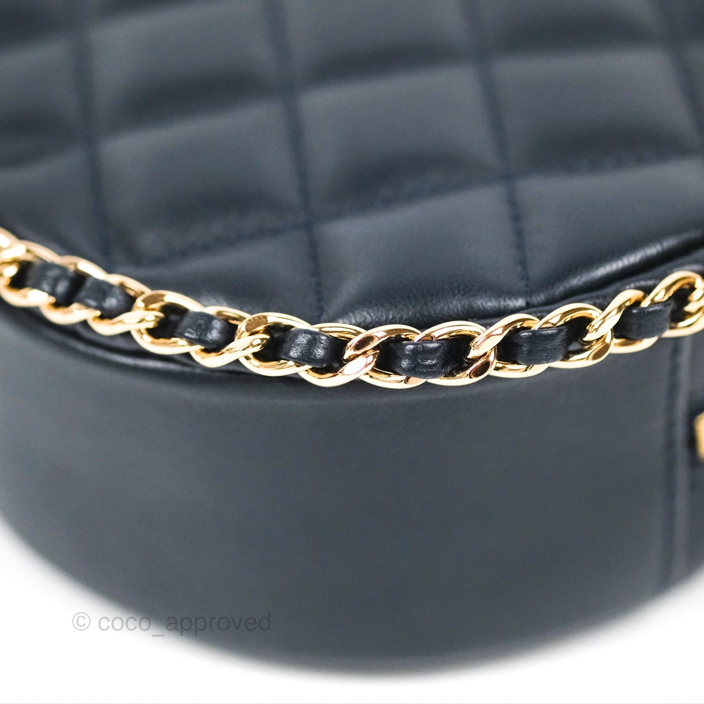 Chanel Quilted Chain Around Circle Bag Dark Navy Lambskin Gold Hardware