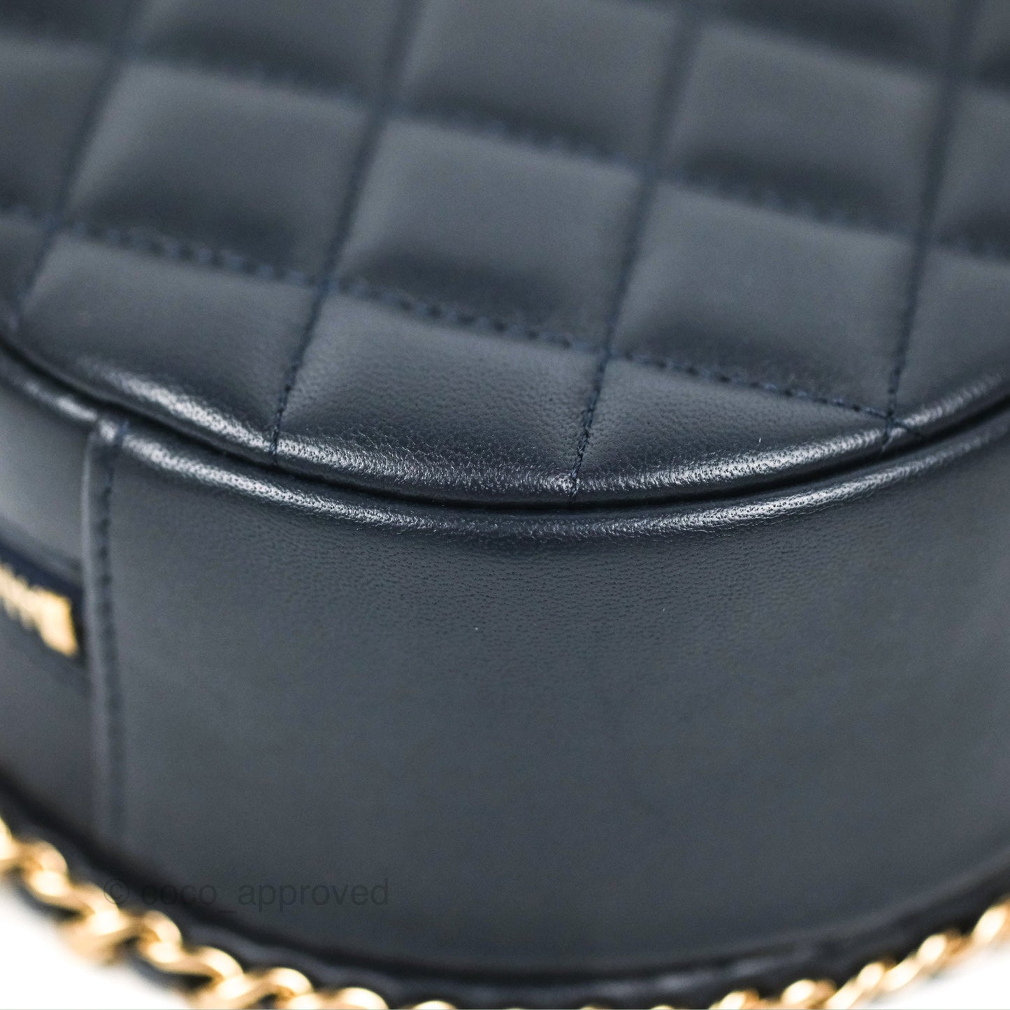 Chanel Quilted Chain Around Circle Bag Dark Navy Lambskin Gold Hardware
