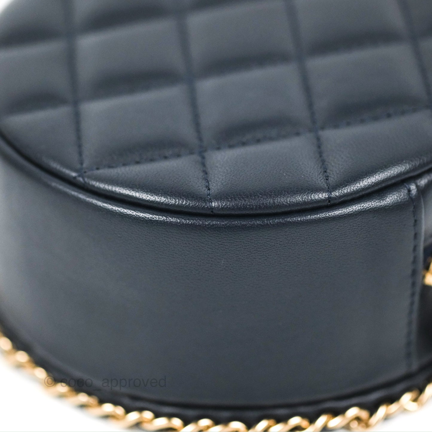 Chanel Quilted Chain Around Circle Bag Dark Navy Lambskin Gold Hardware