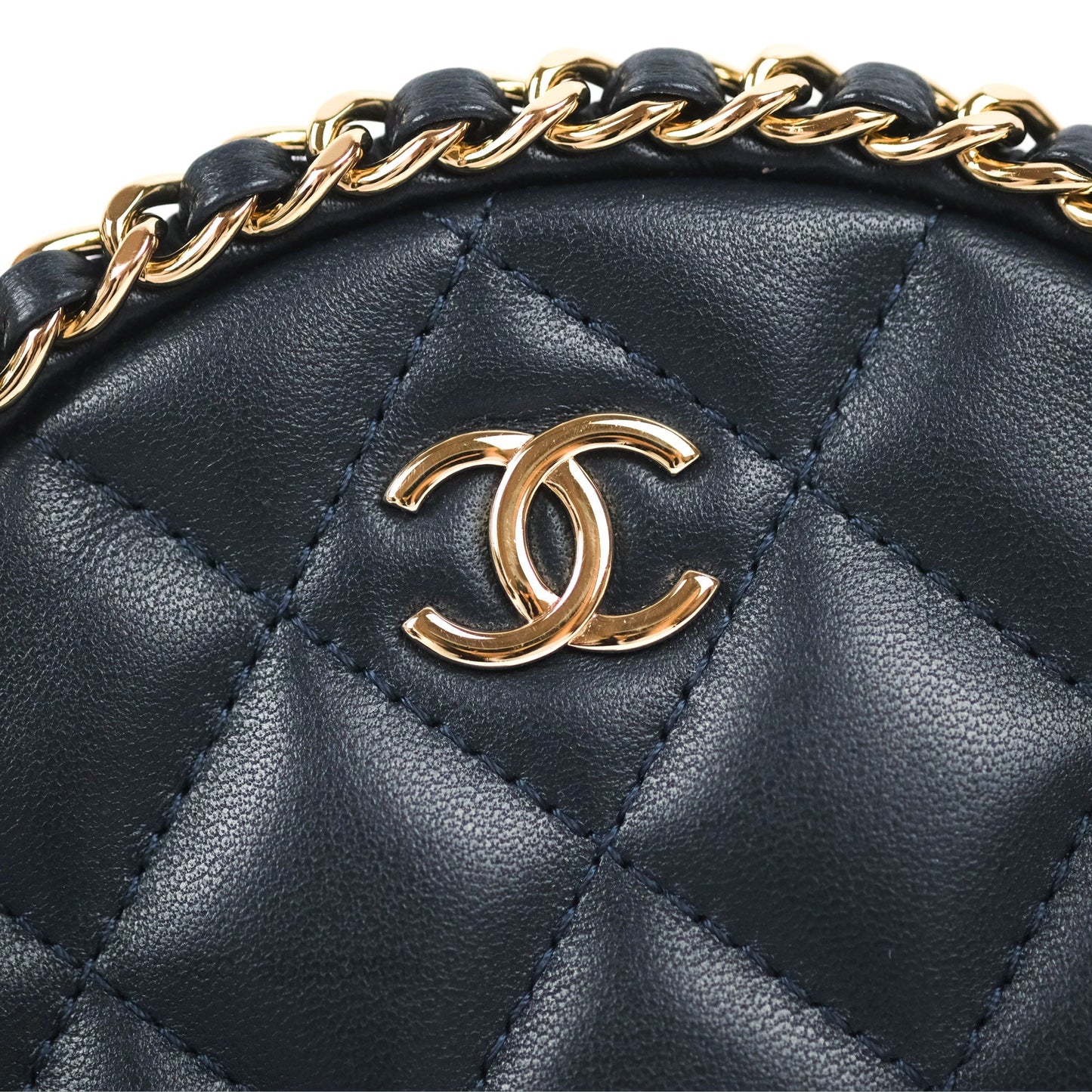 Chanel Quilted Chain Around Circle Bag Dark Navy Lambskin Gold Hardware