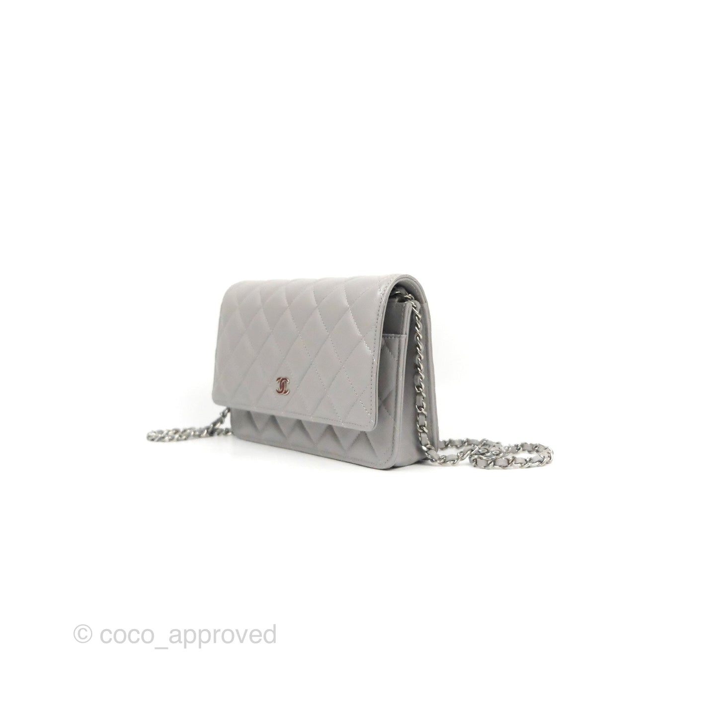 Chanel Quilted Classic Wallet on Chain WOC Grey Lambskin Silver Hardware