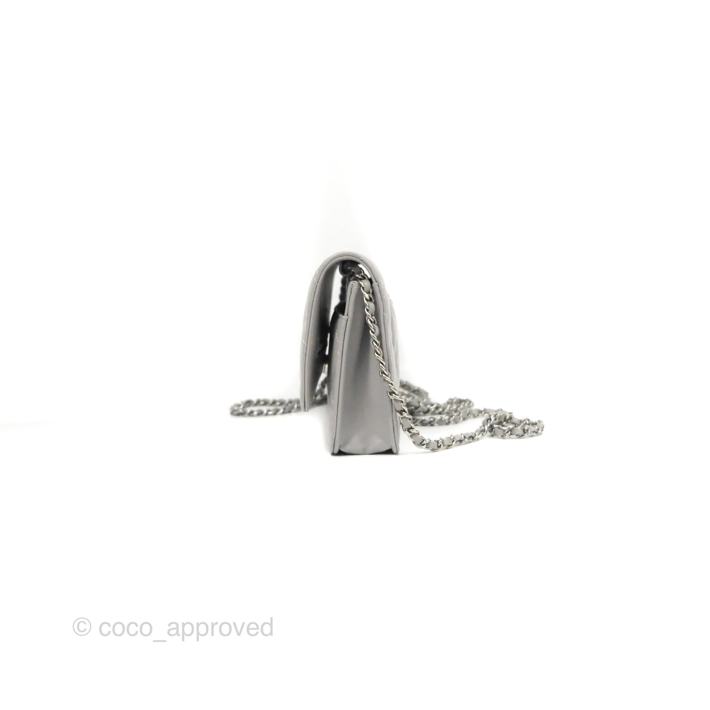 Chanel Quilted Classic Wallet on Chain WOC Grey Lambskin Silver Hardware