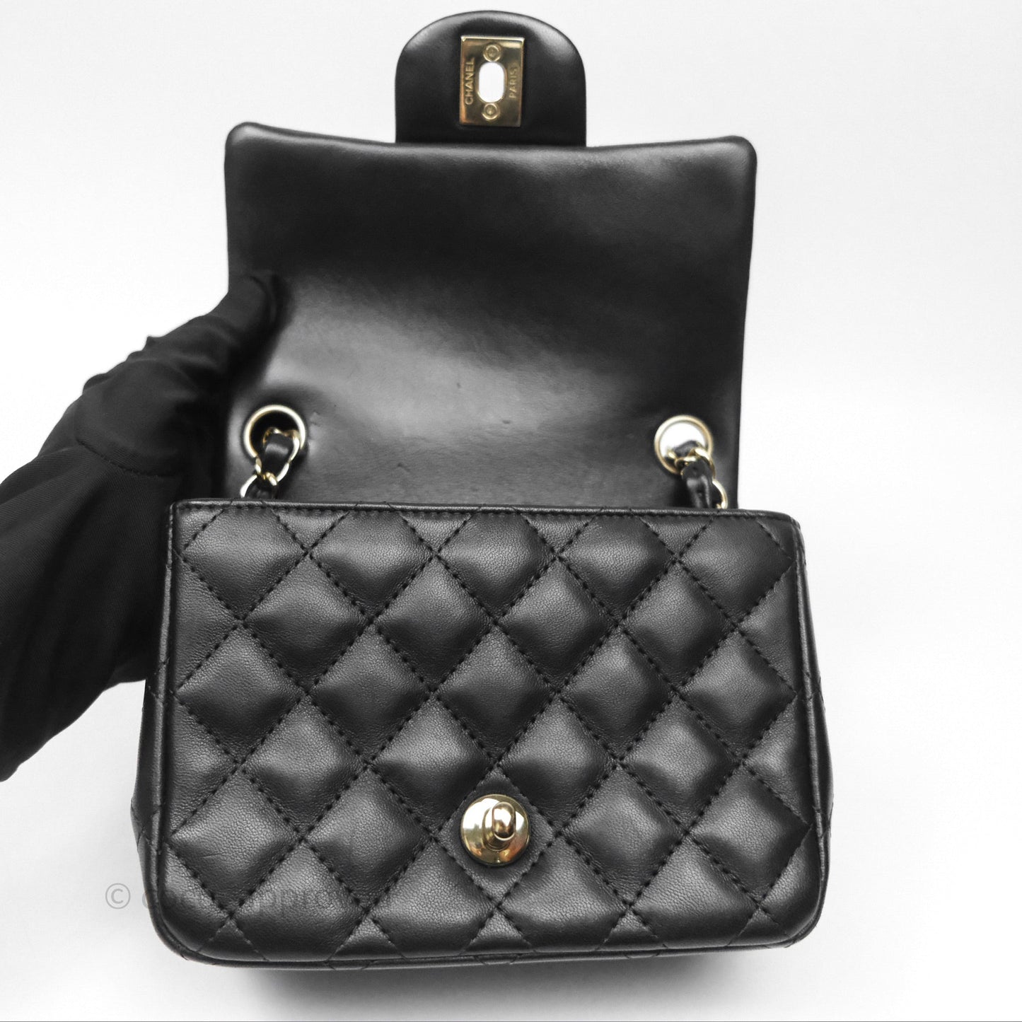 Chanel Mini Square Black Lambskin Gold Hardware