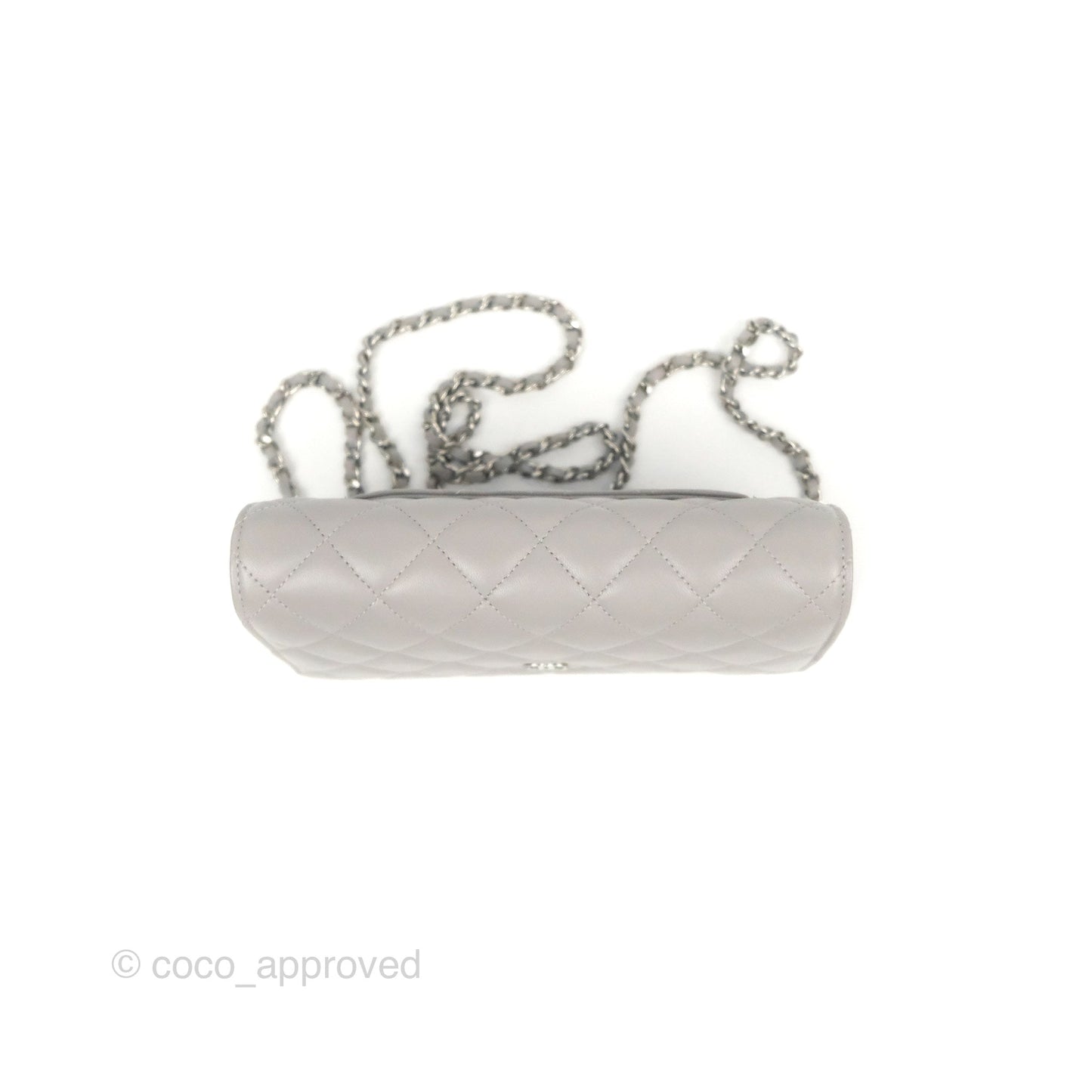 Chanel Quilted Classic Wallet on Chain WOC Grey Lambskin Silver Hardware