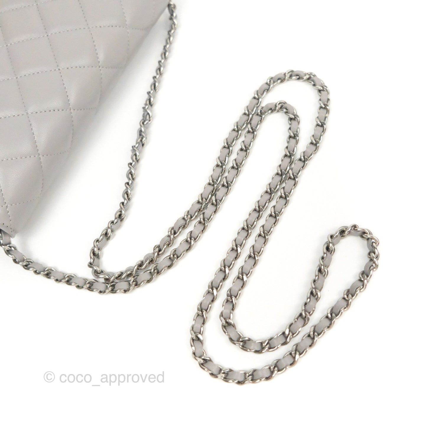 Chanel Quilted Classic Wallet on Chain WOC Grey Lambskin Silver Hardware