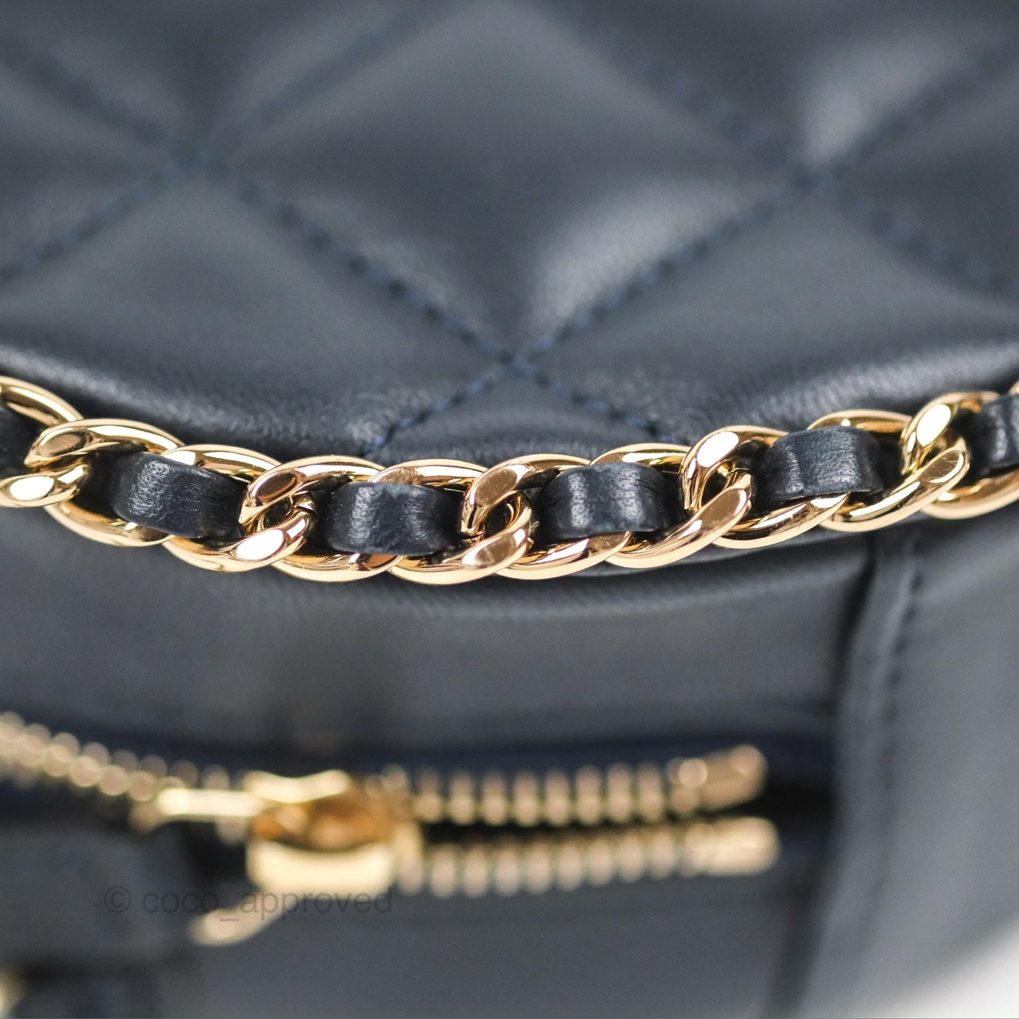 Chanel Quilted Chain Around Circle Bag Dark Navy Lambskin Gold Hardware