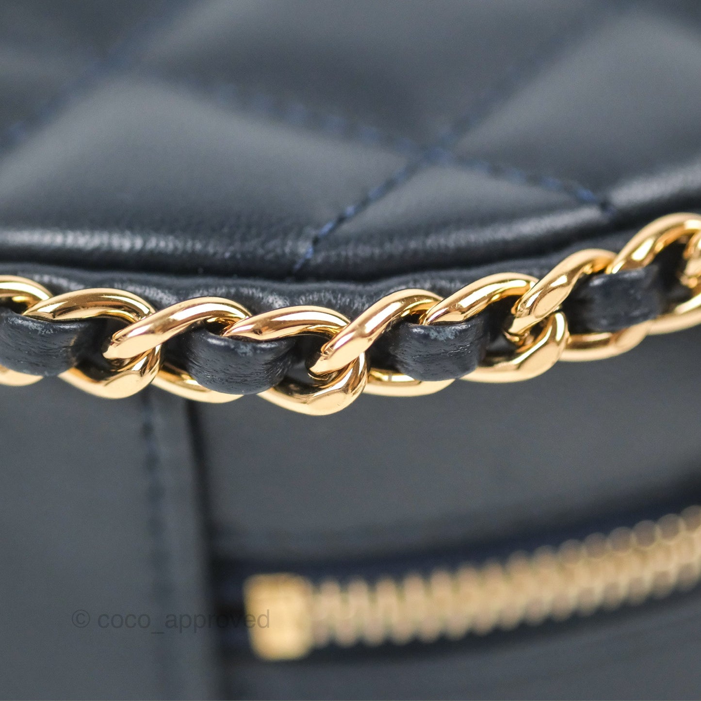 Chanel Quilted Chain Around Circle Bag Dark Navy Lambskin Gold Hardware