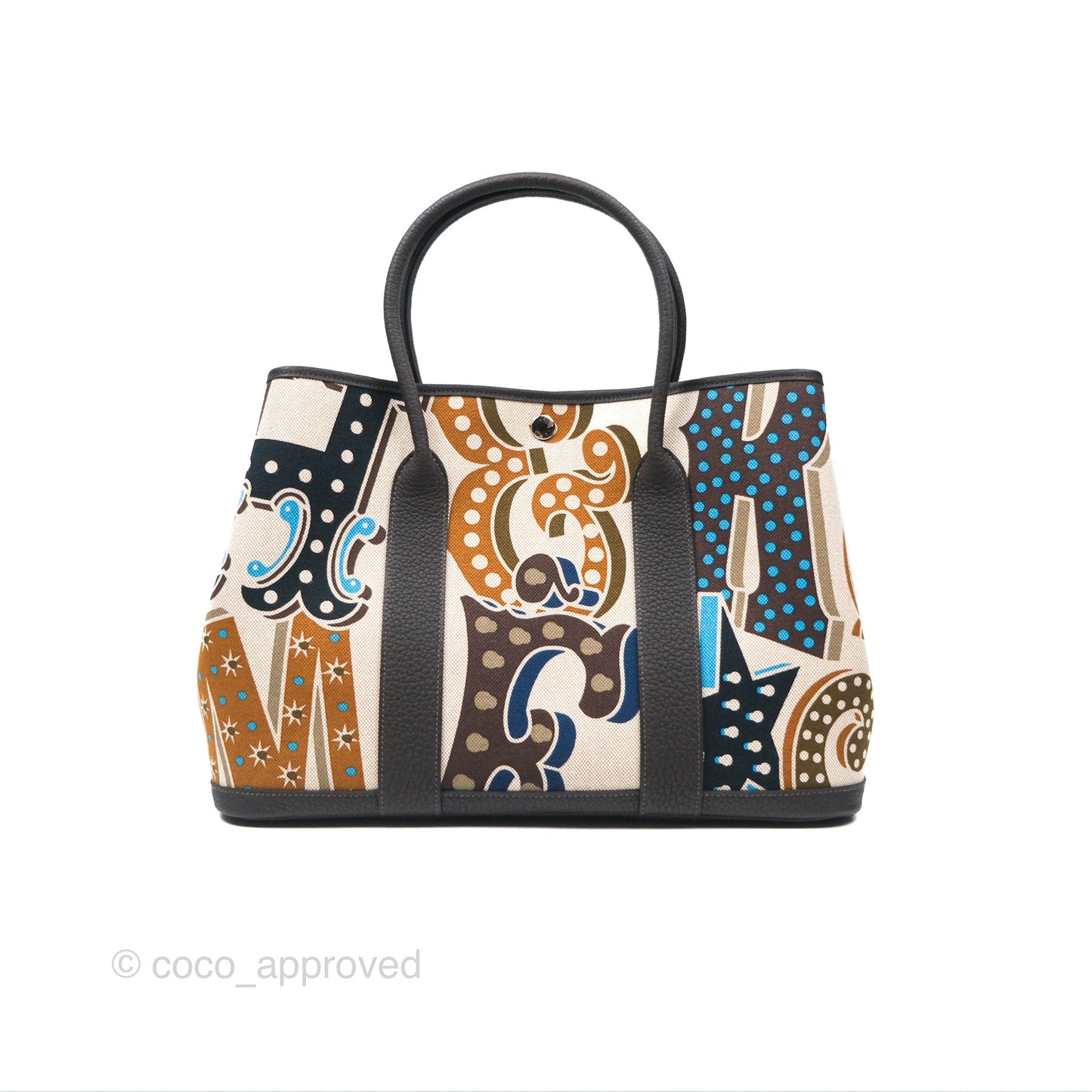 Hermès Garden Party 36 Printed H Plume Canvas/ Negonda Caramel 28/ Ecru-beige 14/ Ebene 46