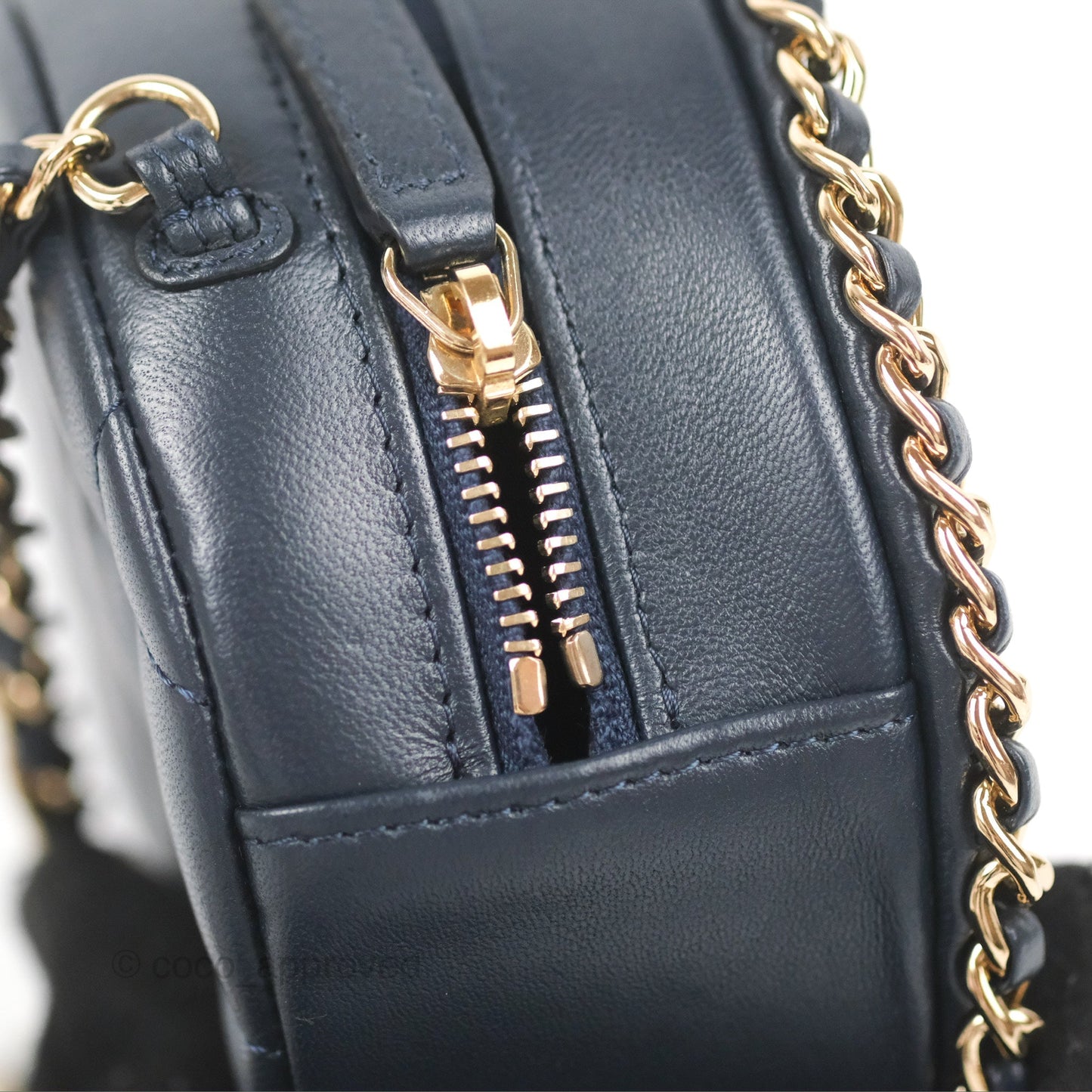 Chanel Quilted Chain Around Circle Bag Dark Navy Lambskin Gold Hardware