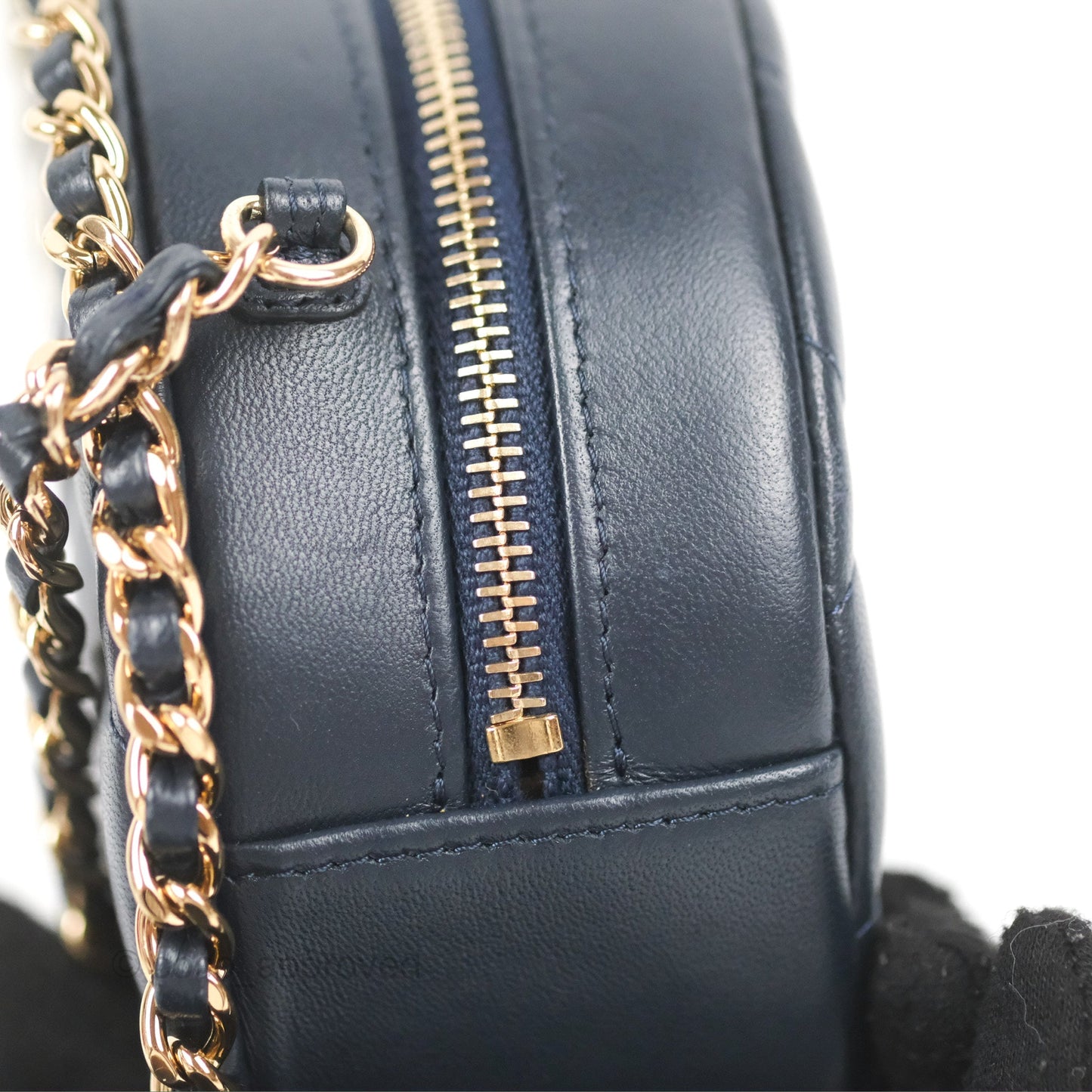Chanel Quilted Chain Around Circle Bag Dark Navy Lambskin Gold Hardware