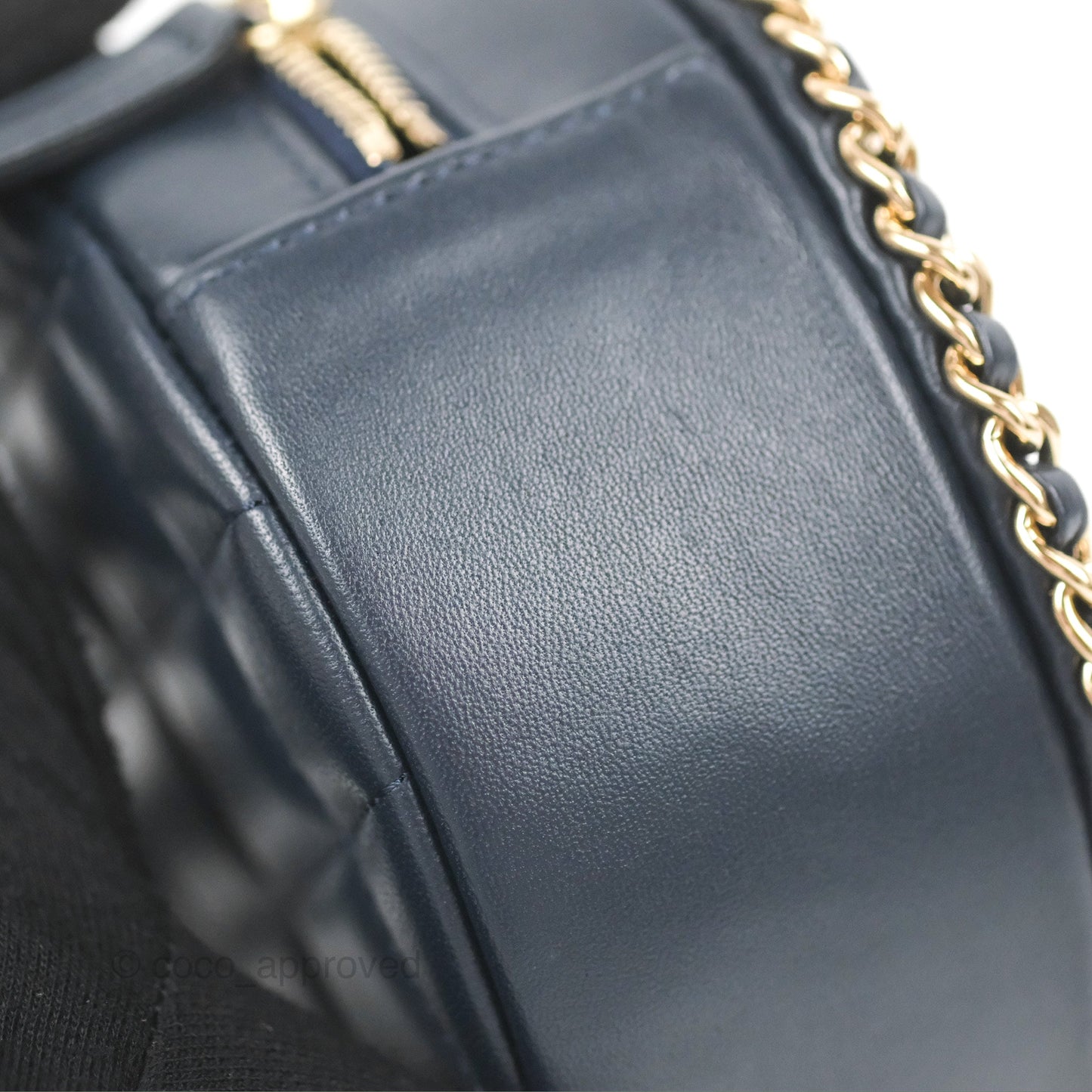 Chanel Quilted Chain Around Circle Bag Dark Navy Lambskin Gold Hardware
