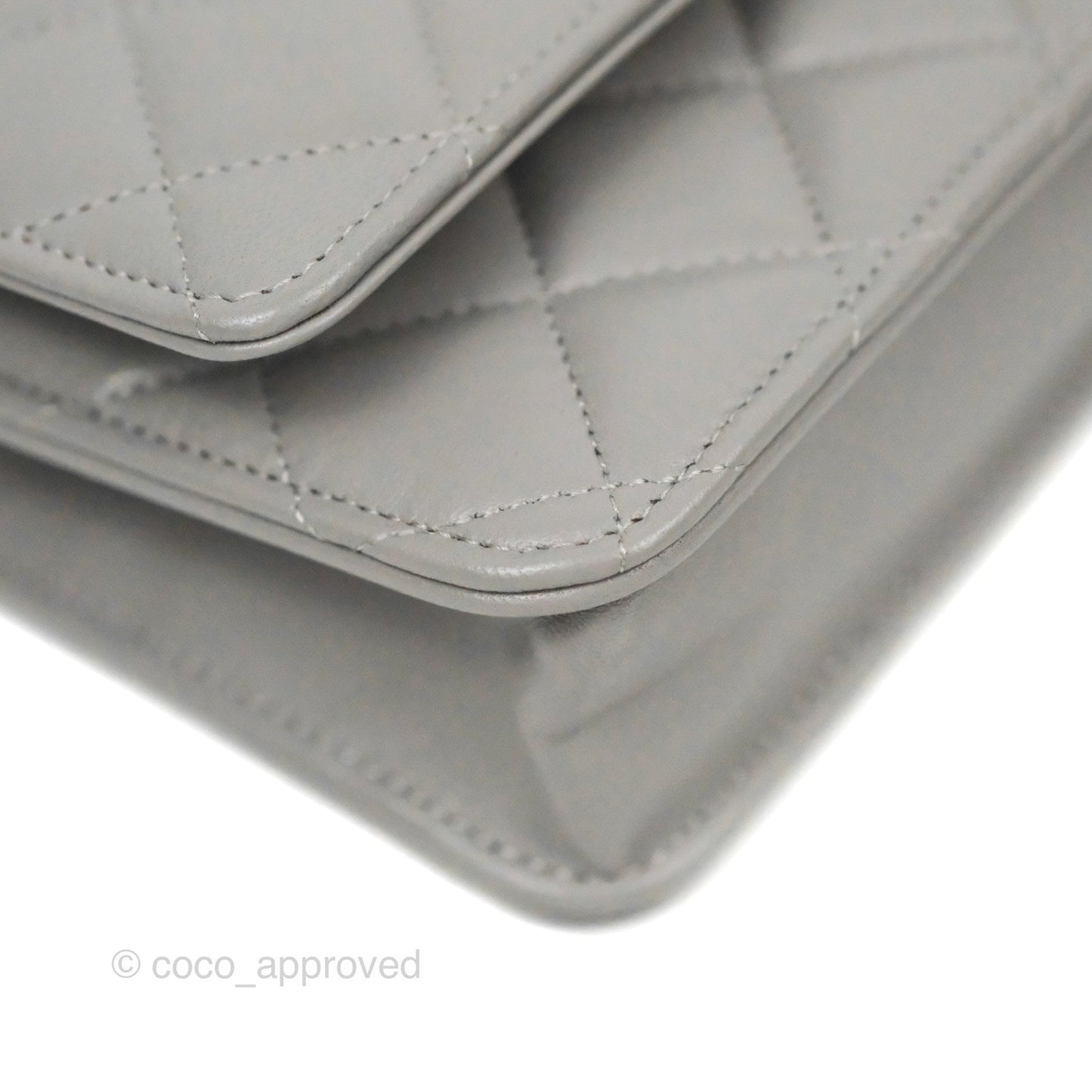 Chanel Quilted Classic Wallet on Chain WOC Grey Lambskin Silver Hardware