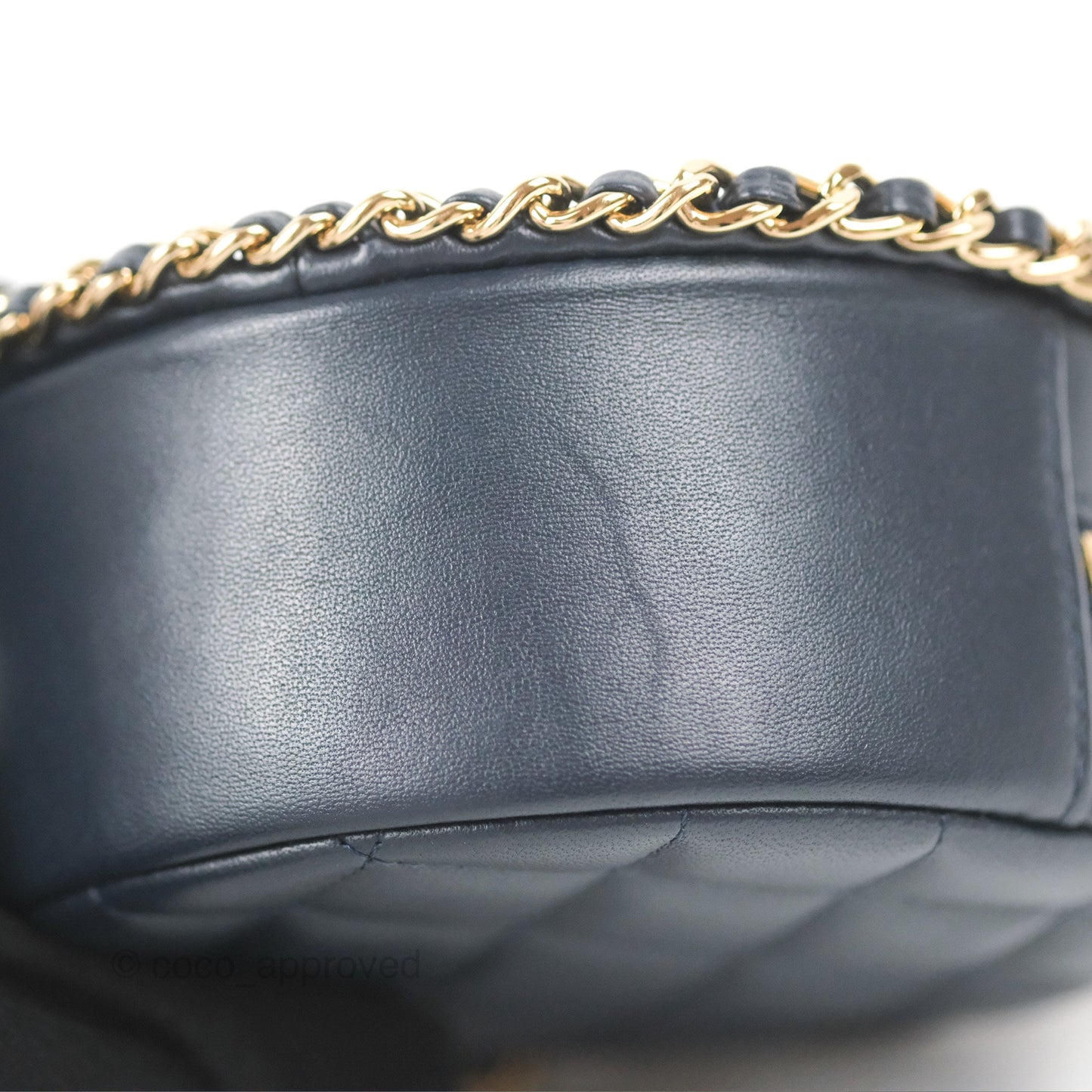 Chanel Quilted Chain Around Circle Bag Dark Navy Lambskin Gold Hardware