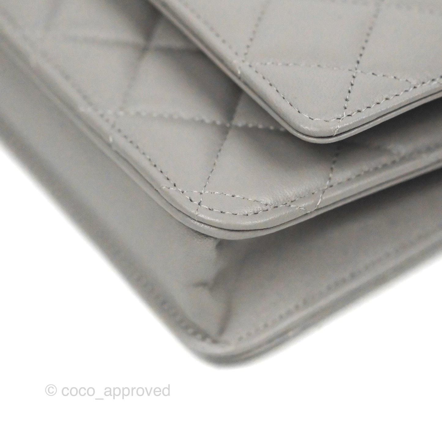 Chanel Quilted Classic Wallet on Chain WOC Grey Lambskin Silver Hardware
