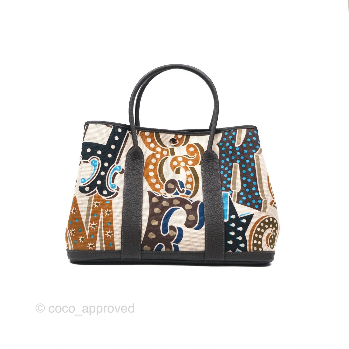 Hermès Garden Party 36 Printed H Plume Canvas/ Negonda Caramel 28/ Ecru-beige 14/ Ebene 46