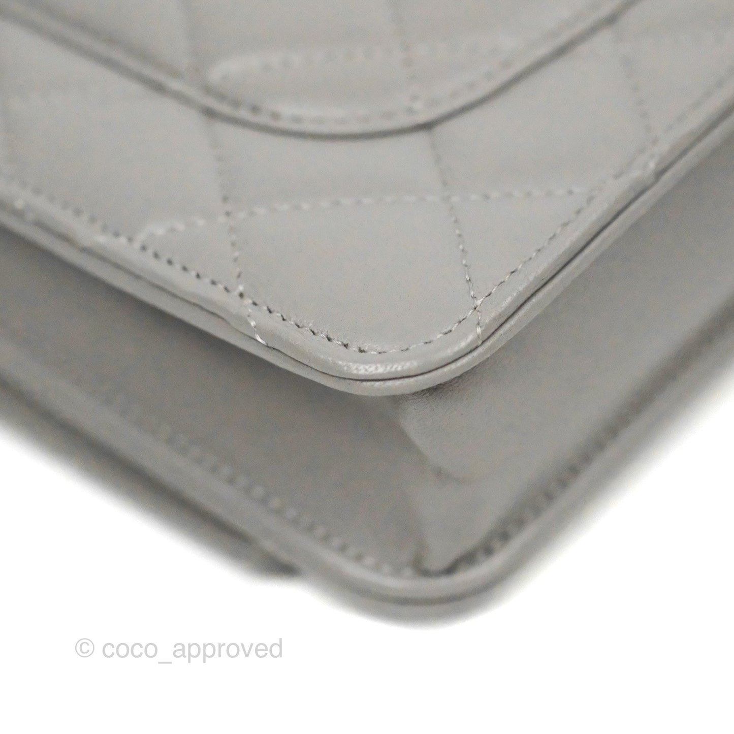 Chanel Quilted Classic Wallet on Chain WOC Grey Lambskin Silver Hardware