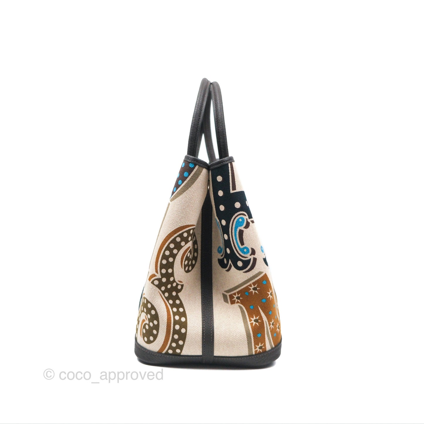Hermès Garden Party 36 Printed H Plume Canvas/ Negonda Caramel 28/ Ecru-beige 14/ Ebene 46