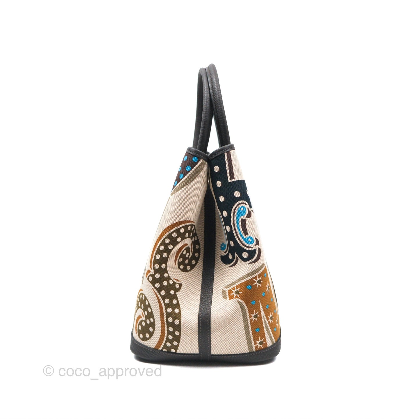 Hermès Garden Party 36 Printed H Plume Canvas/ Negonda Caramel 28/ Ecru-beige 14/ Ebene 46