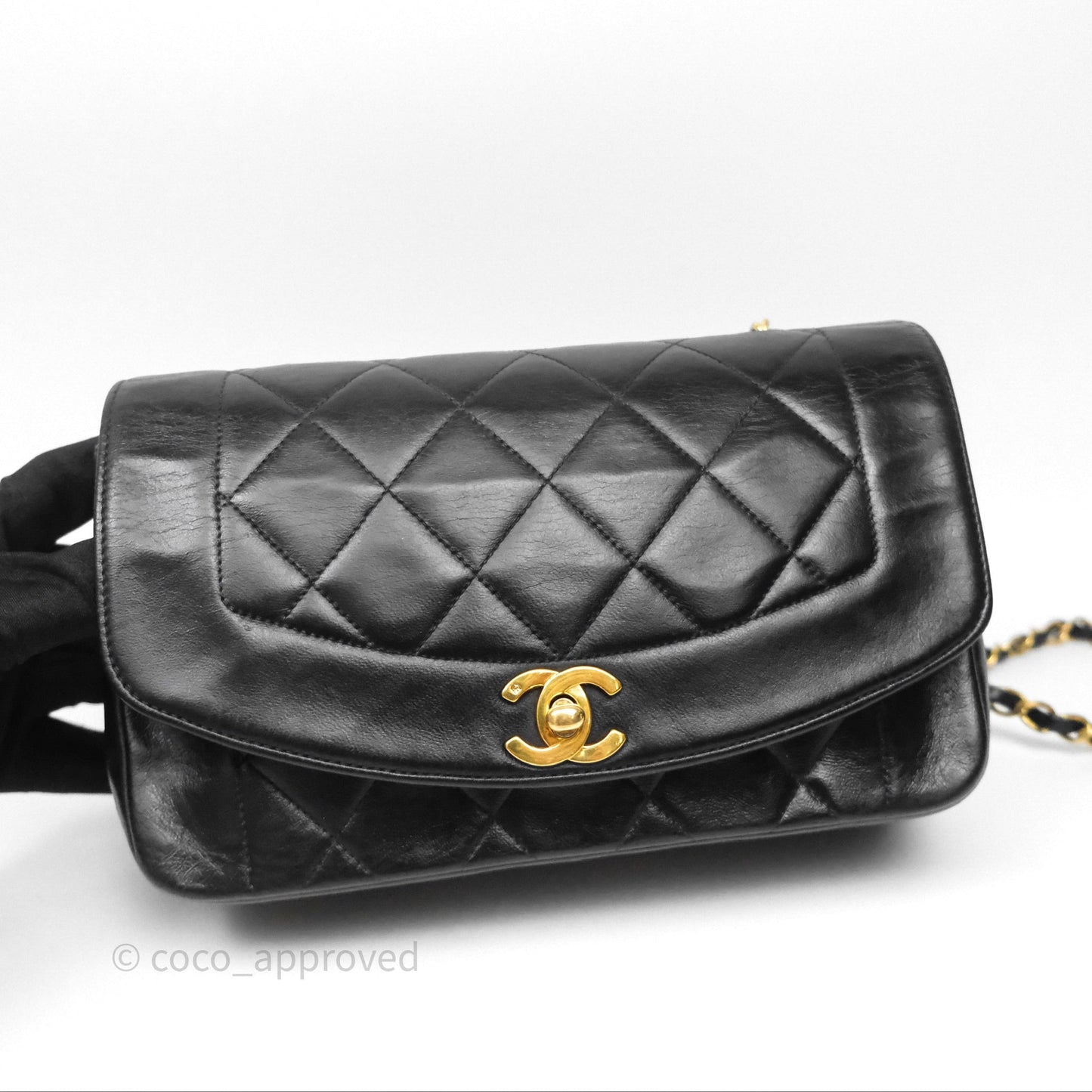 Chanel Vintage Small Diana Bag Quilted Black Lambskin 24K Gold Hardware