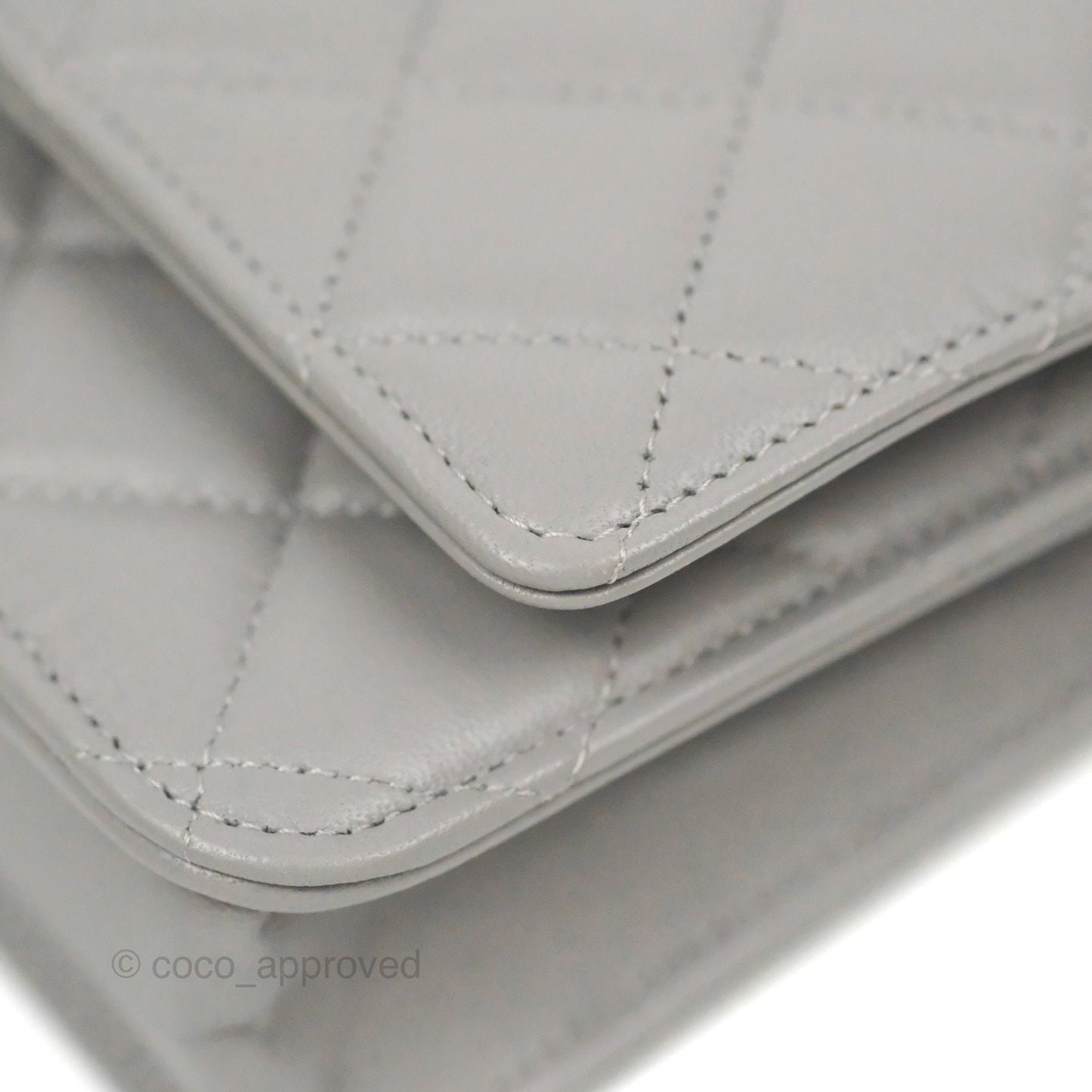 Chanel Quilted Classic Wallet on Chain WOC Grey Lambskin Silver Hardware