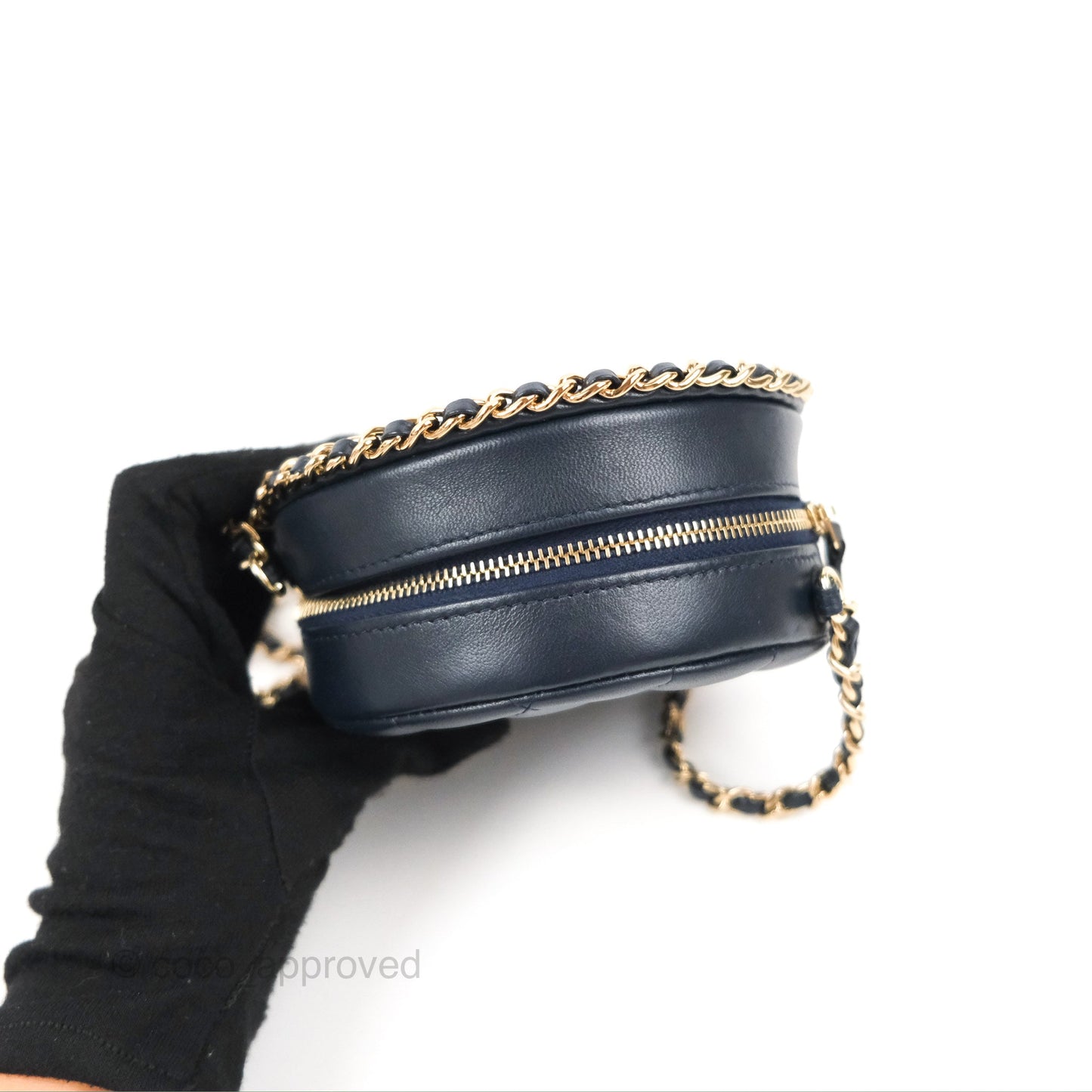 Chanel Quilted Chain Around Circle Bag Dark Navy Lambskin Gold Hardware