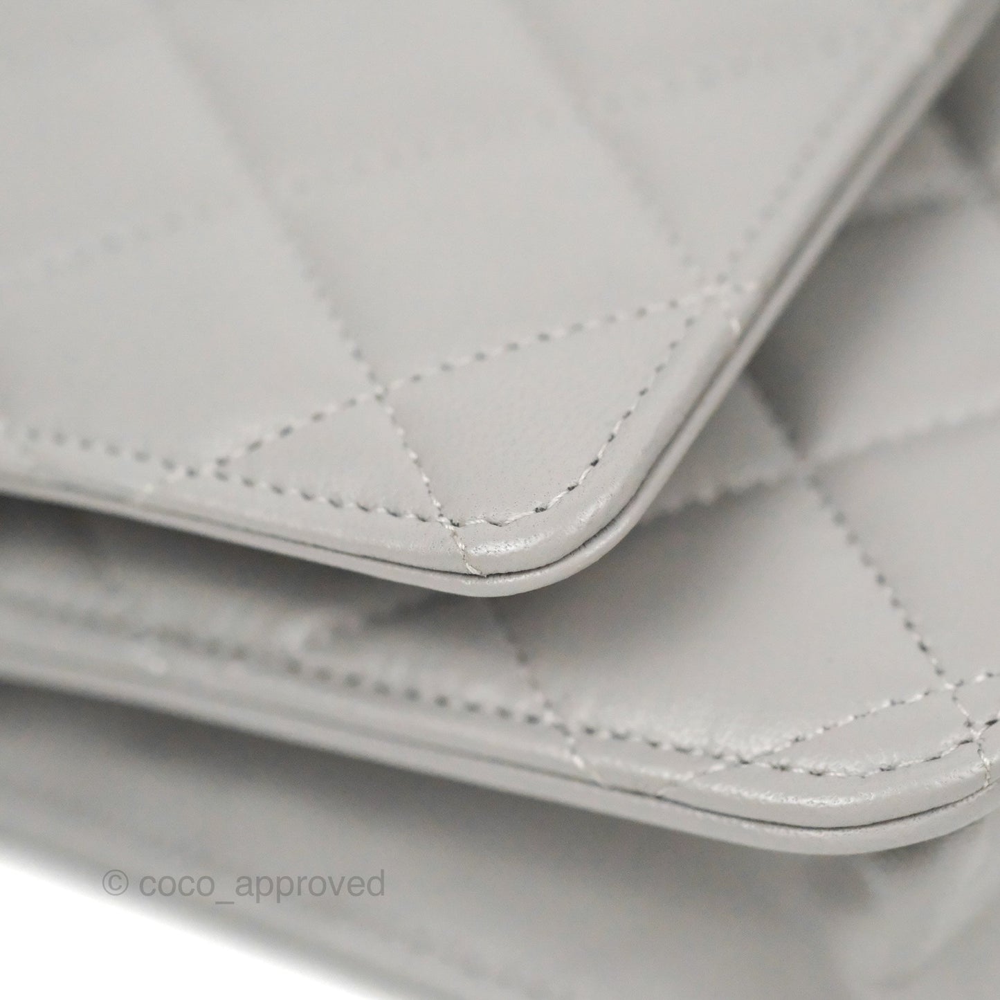 Chanel Quilted Classic Wallet on Chain WOC Grey Lambskin Silver Hardware