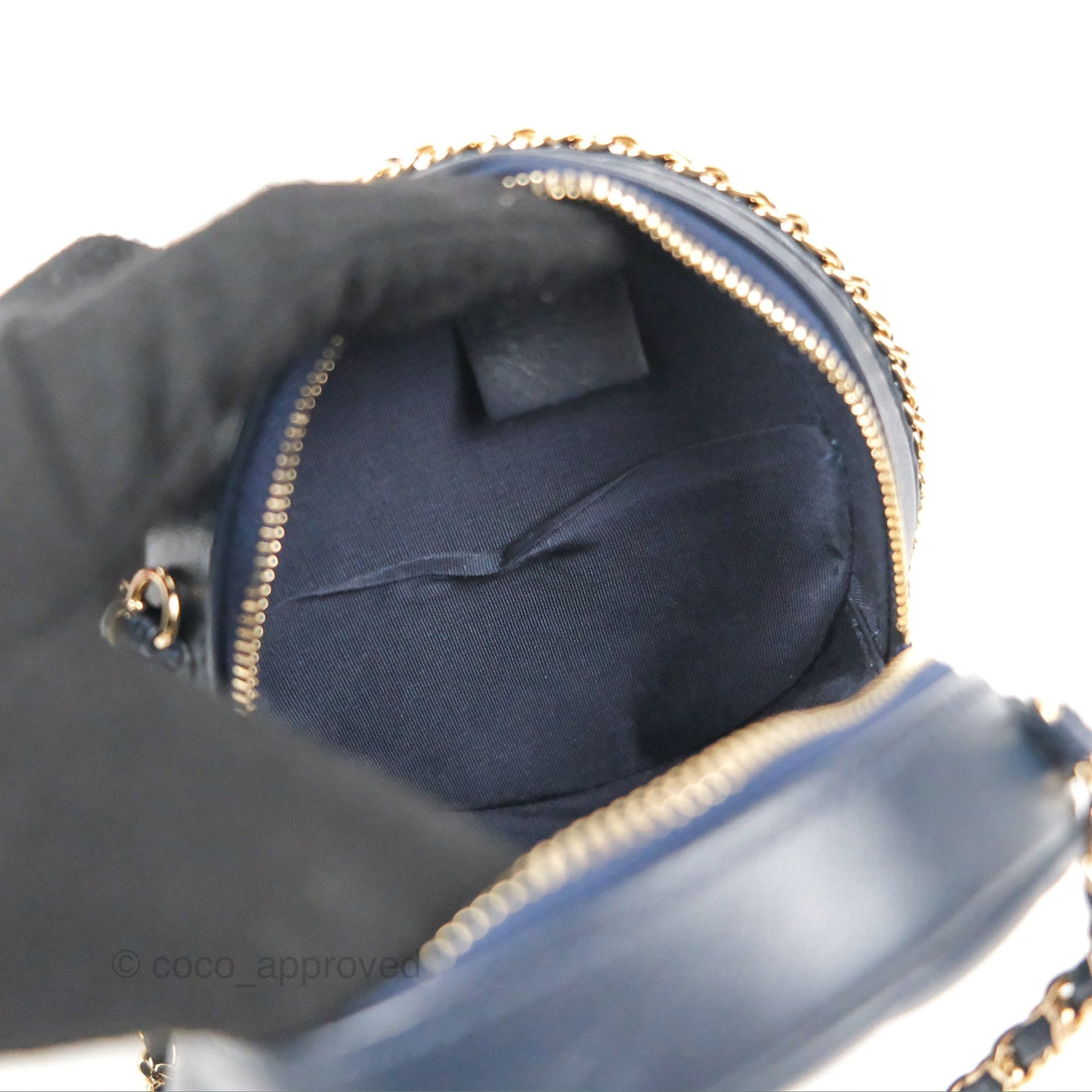 Chanel Quilted Chain Around Circle Bag Dark Navy Lambskin Gold Hardware