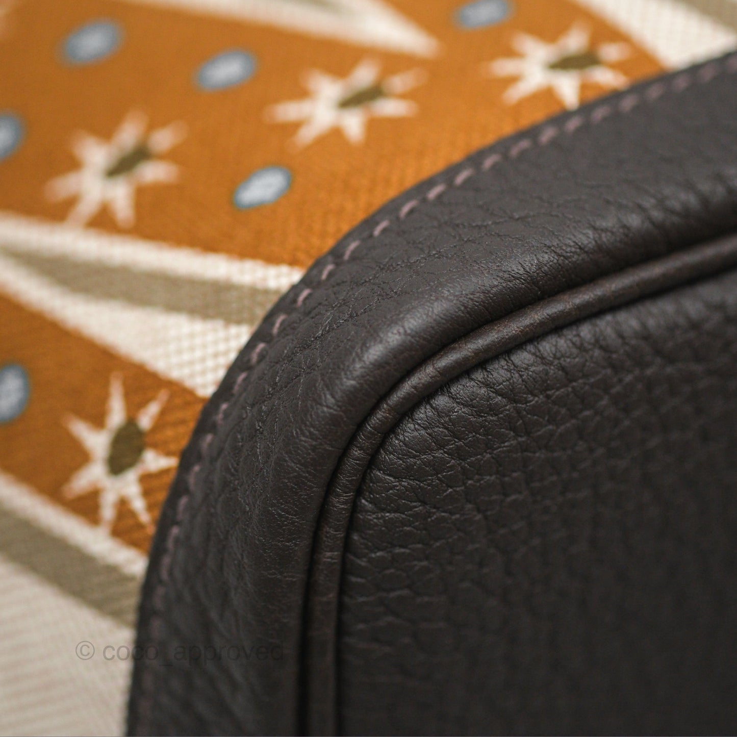 Hermès Garden Party 36 Printed H Plume Canvas/ Negonda Caramel 28/ Ecru-beige 14/ Ebene 46
