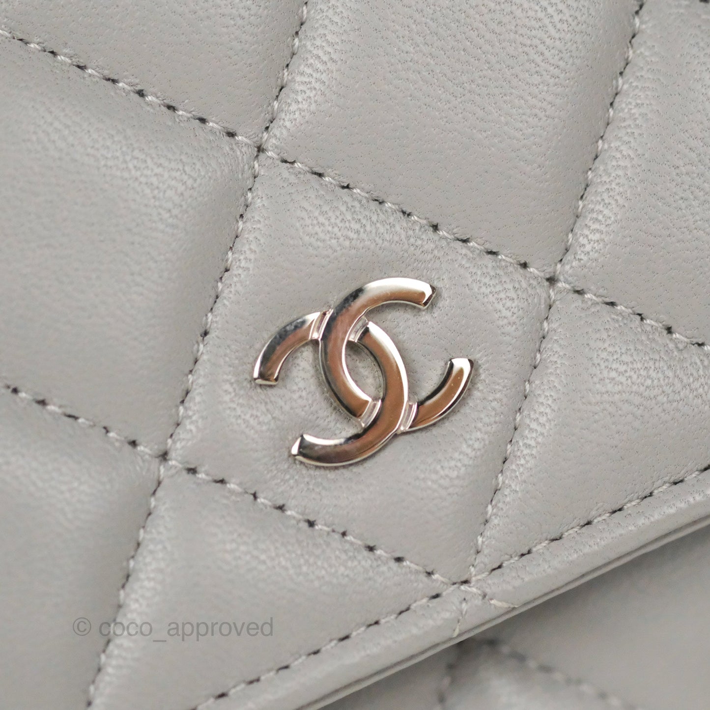 Chanel Quilted Classic Wallet on Chain WOC Grey Lambskin Silver Hardware