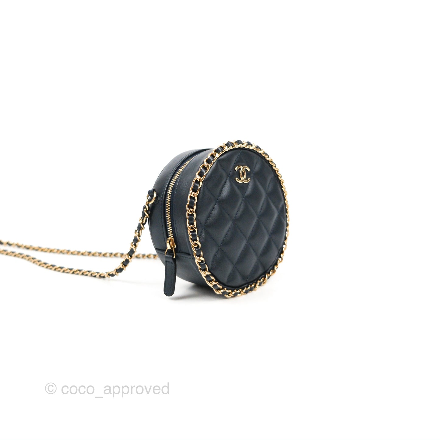 Chanel Quilted Chain Around Circle Bag Dark Navy Lambskin Gold Hardware