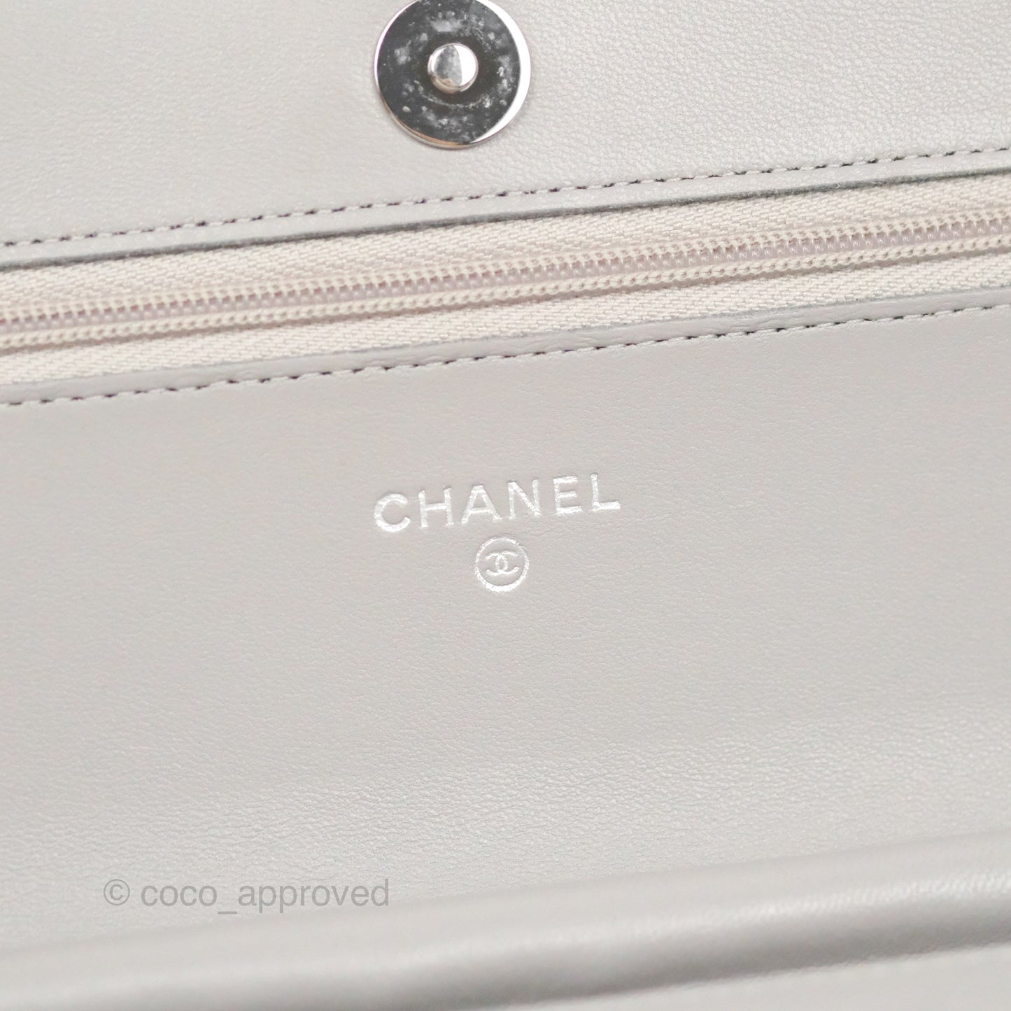 Chanel Quilted Classic Wallet on Chain WOC Grey Lambskin Silver Hardware
