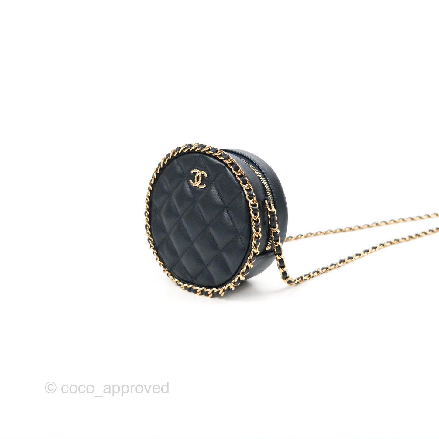 Chanel Quilted Chain Around Circle Bag Dark Navy Lambskin Gold Hardware