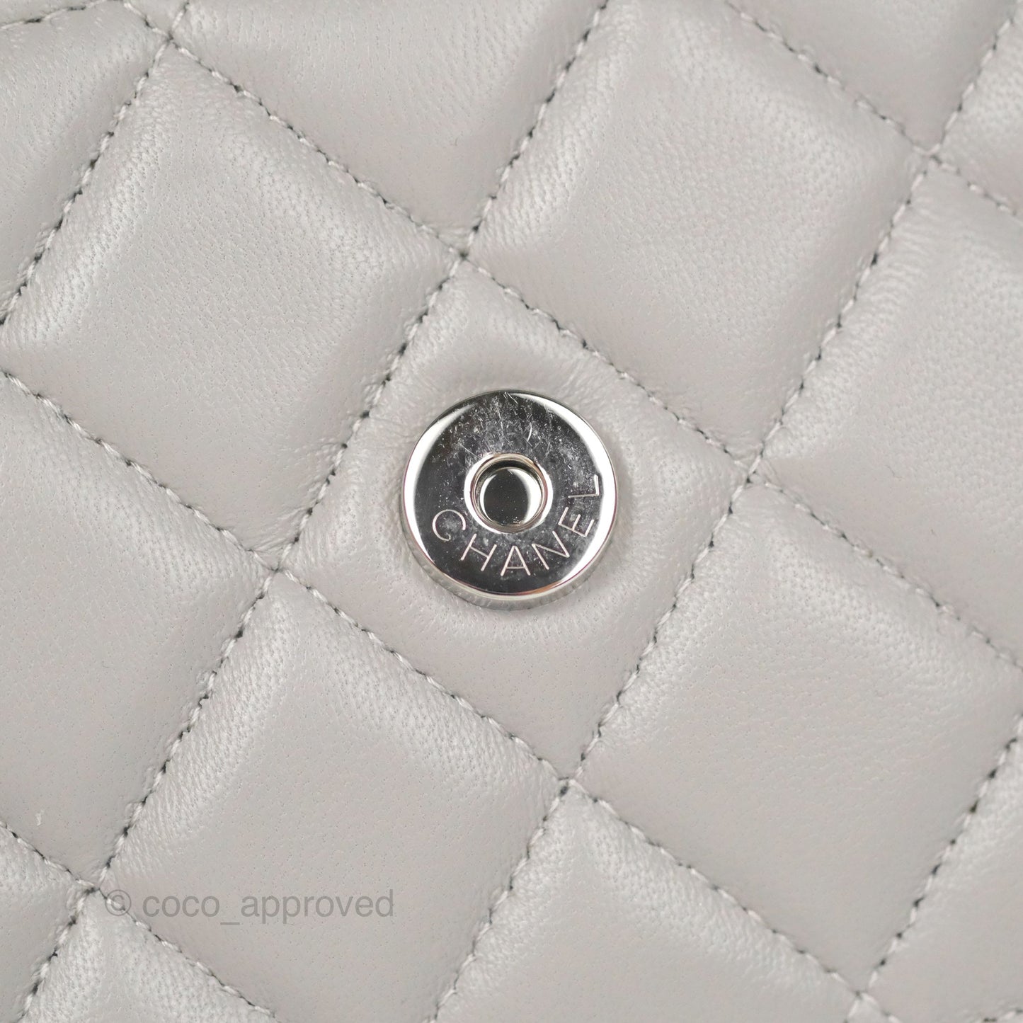 Chanel Quilted Classic Wallet on Chain WOC Grey Lambskin Silver Hardware