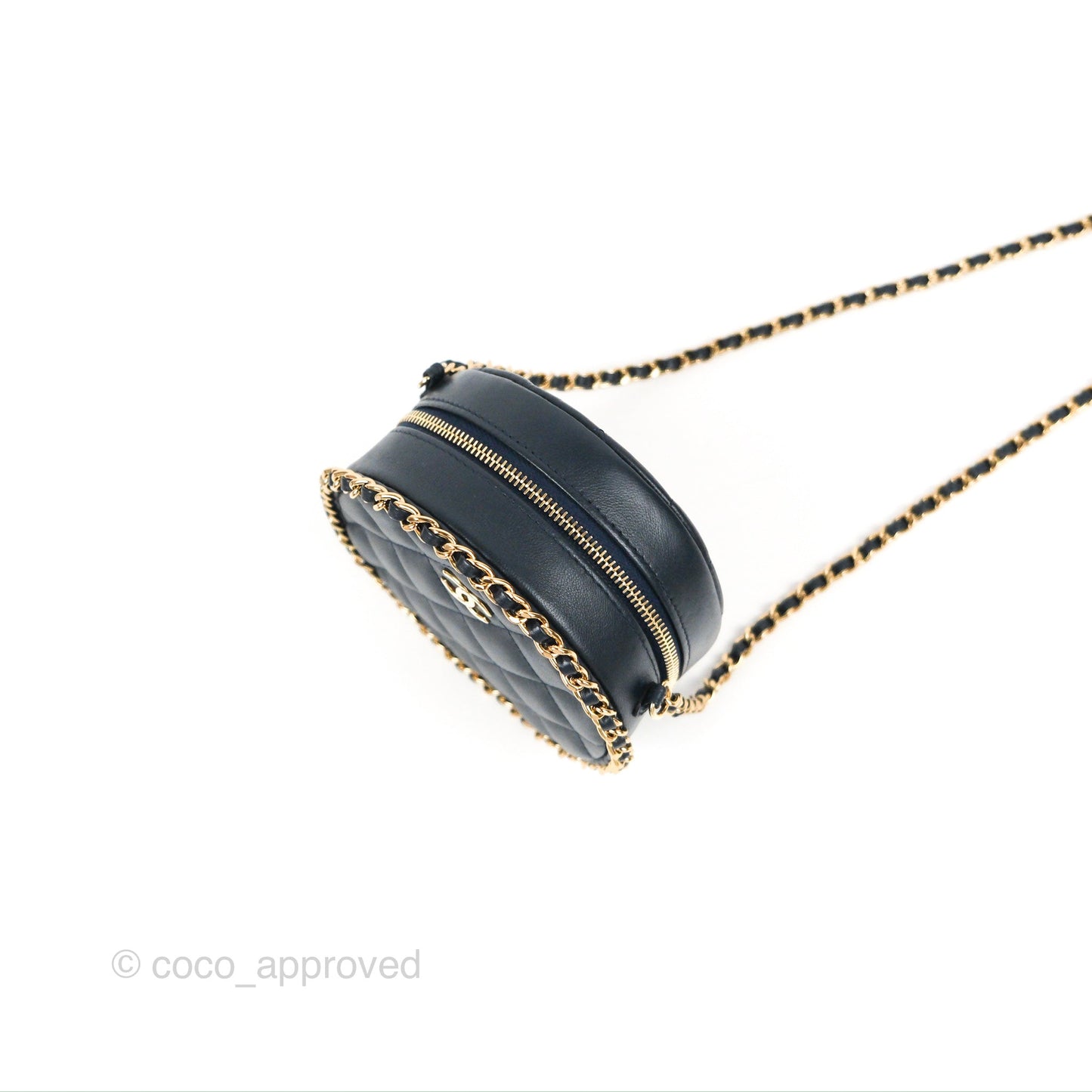 Chanel Quilted Chain Around Circle Bag Dark Navy Lambskin Gold Hardware