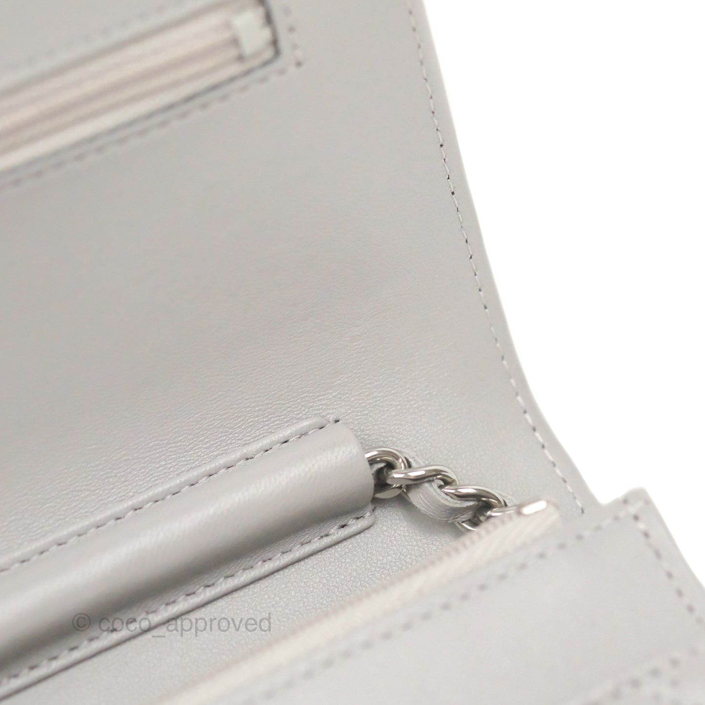 Chanel Quilted Classic Wallet on Chain WOC Grey Lambskin Silver Hardware
