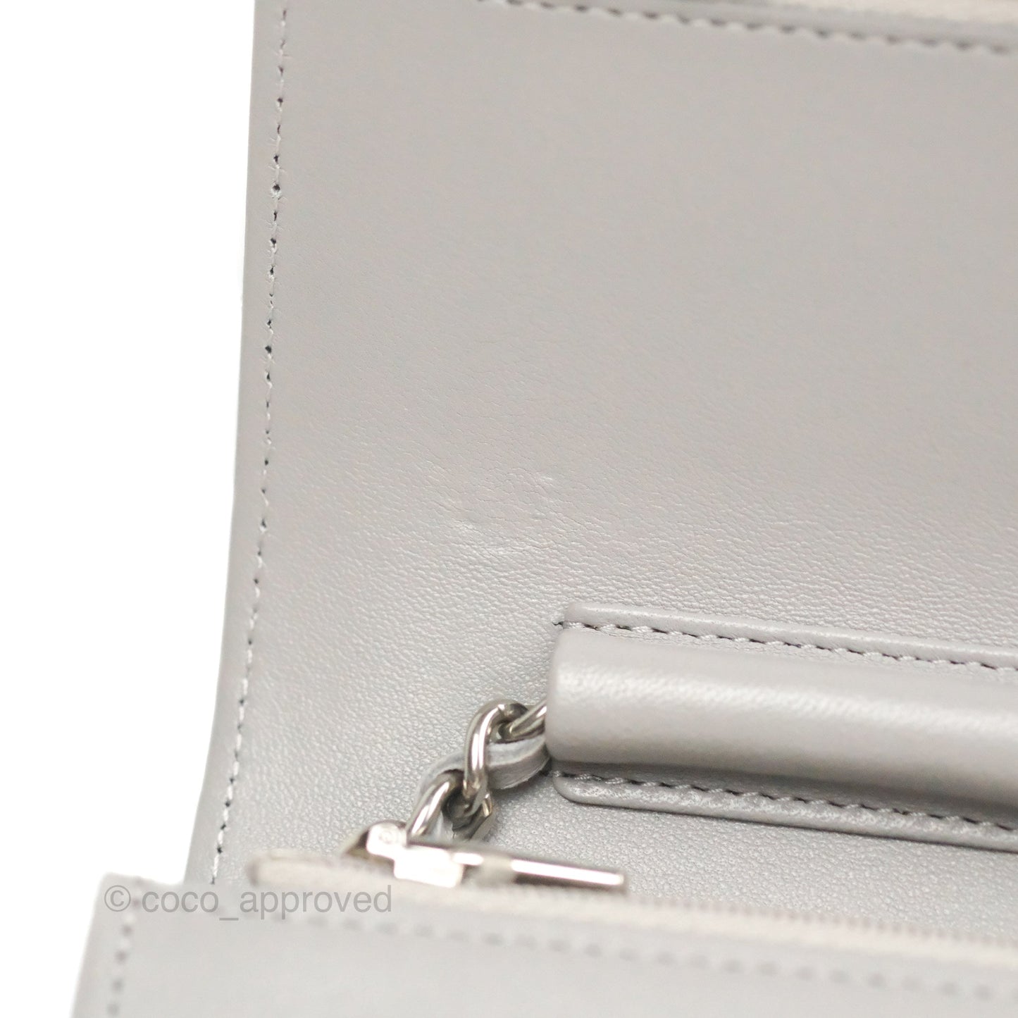 Chanel Quilted Classic Wallet on Chain WOC Grey Lambskin Silver Hardware
