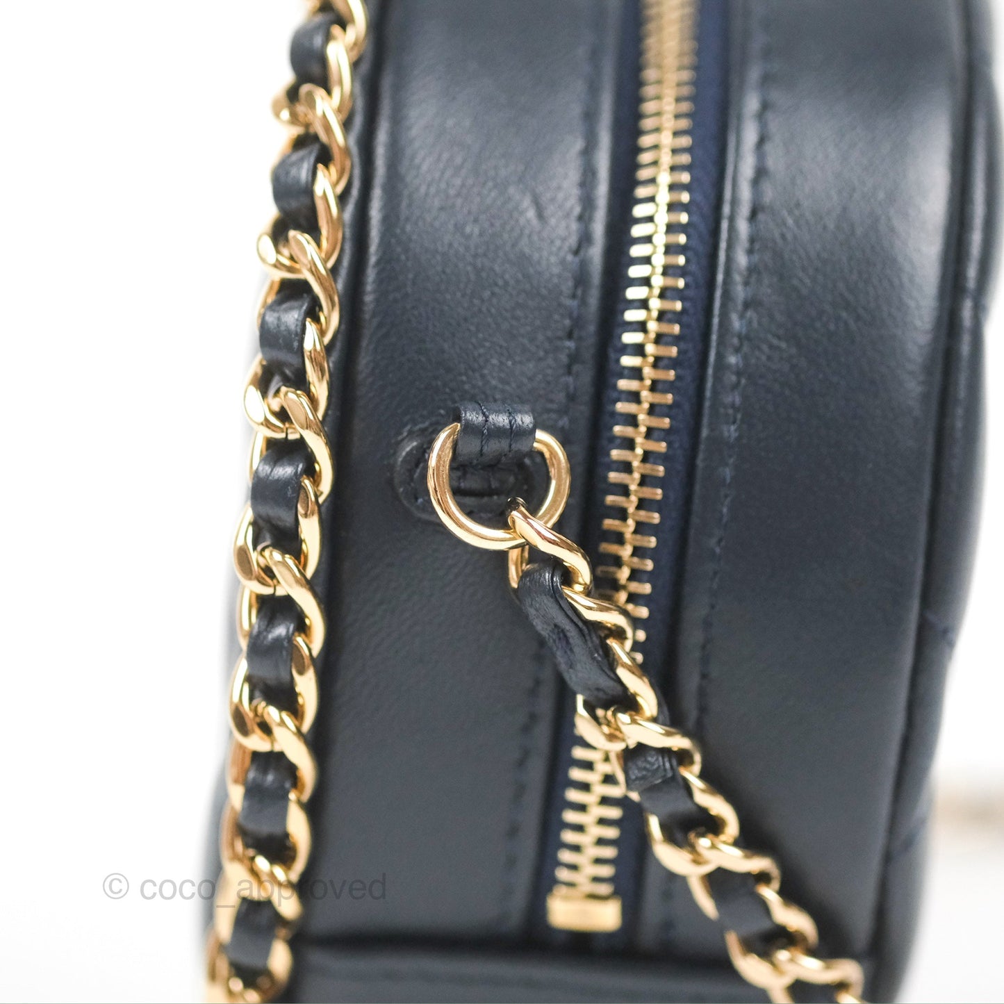 Chanel Quilted Chain Around Circle Bag Dark Navy Lambskin Gold Hardware