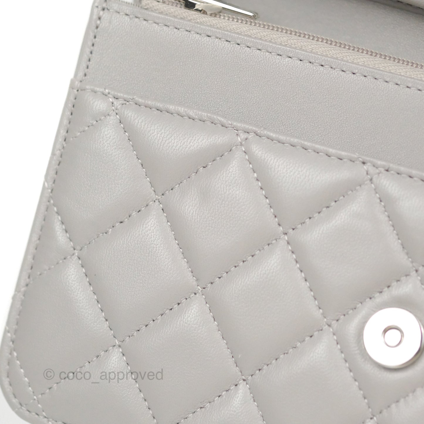 Chanel Quilted Classic Wallet on Chain WOC Grey Lambskin Silver Hardware
