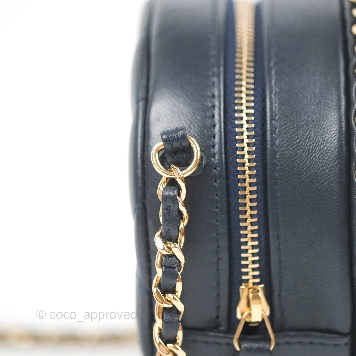 Chanel Quilted Chain Around Circle Bag Dark Navy Lambskin Gold Hardware