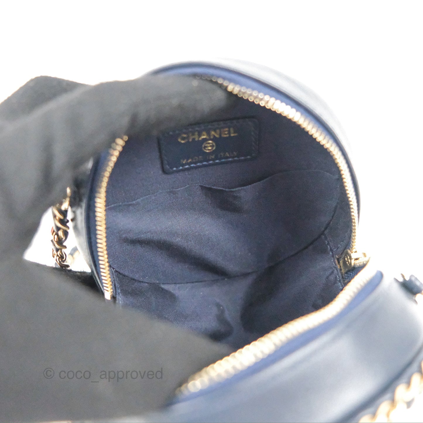 Chanel Quilted Chain Around Circle Bag Dark Navy Lambskin Gold Hardware