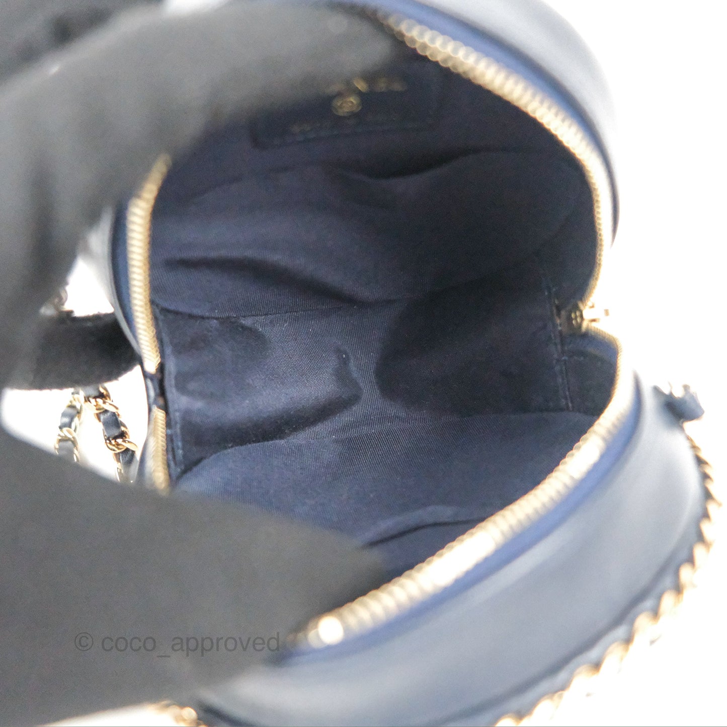 Chanel Quilted Chain Around Circle Bag Dark Navy Lambskin Gold Hardware