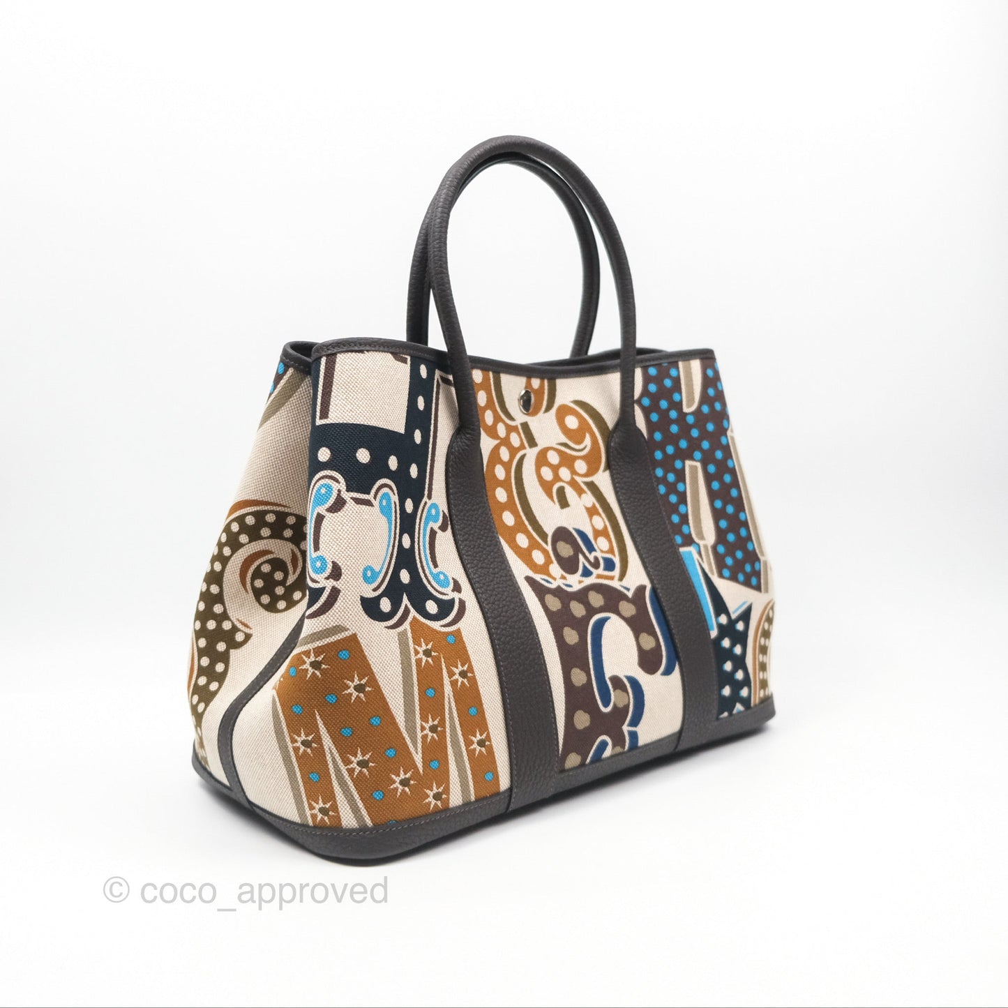 Hermès Garden Party 36 Printed H Plume Canvas/ Negonda Caramel 28/ Ecru-beige 14/ Ebene 46