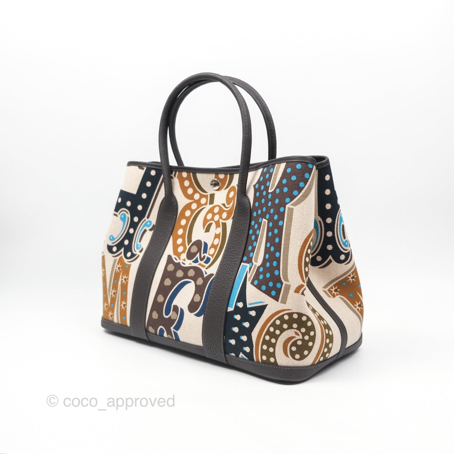 Hermès Garden Party 36 Printed H Plume Canvas/ Negonda Caramel 28/ Ecru-beige 14/ Ebene 46