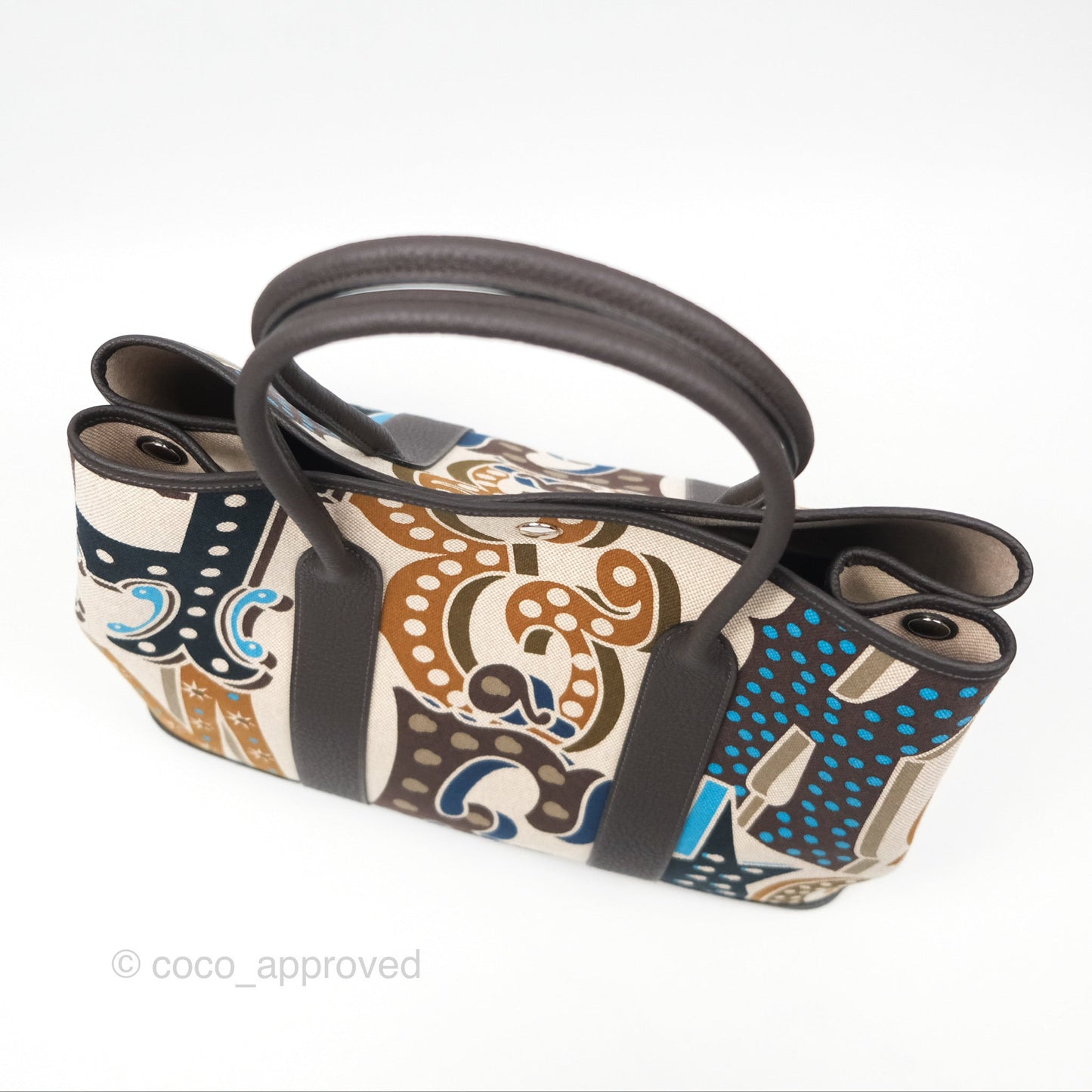 Hermès Garden Party 36 Printed H Plume Canvas/ Negonda Caramel 28/ Ecru-beige 14/ Ebene 46