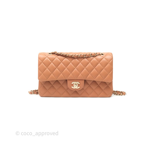 Chanel Classic M/L Medium Flap Quilted Dark Beige Caramel Lambskin Gold Hardware
