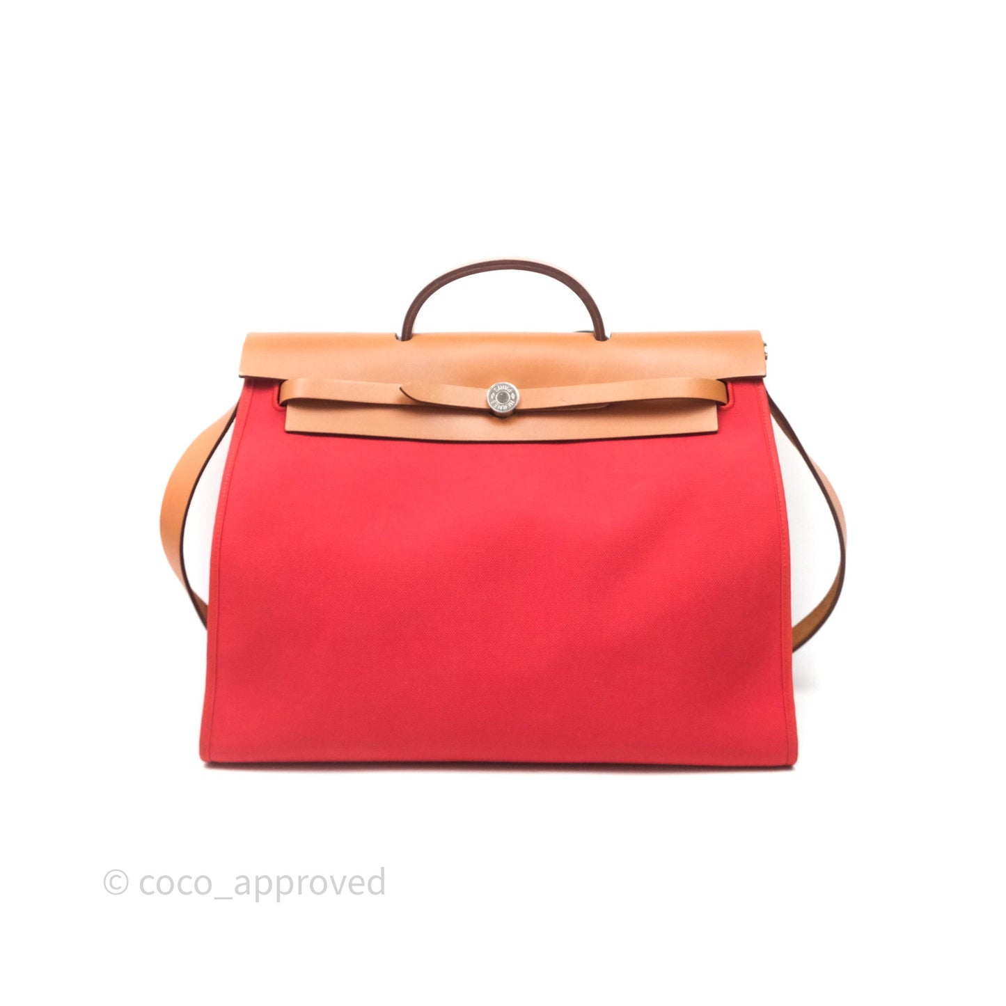 Hermès Herbag Zip 39 Red/Natural Canvas Palladium Hardware