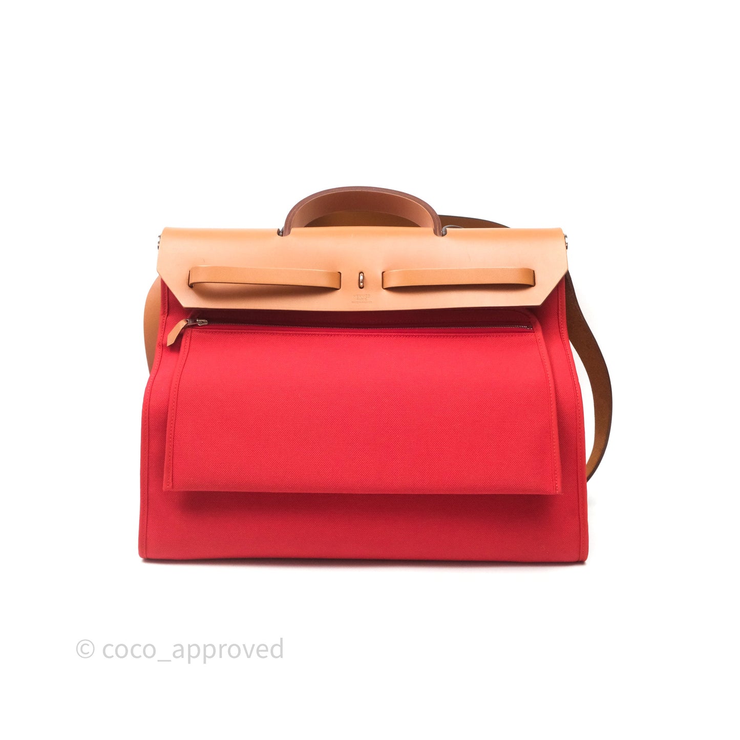 Hermès Herbag Zip 39 Red/Natural Canvas Palladium Hardware